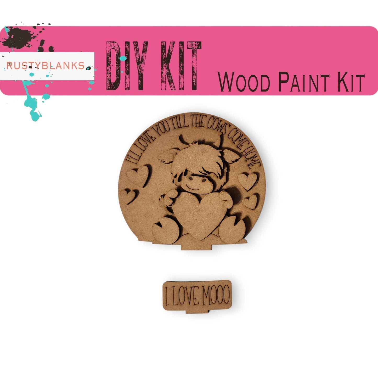 Highland Cow Valentines Insert for Snow Globe DIY Interchangeable Decor, Wood Paint Kit, Interchangealbe Snow Globe - RusticFarmhouseDecor