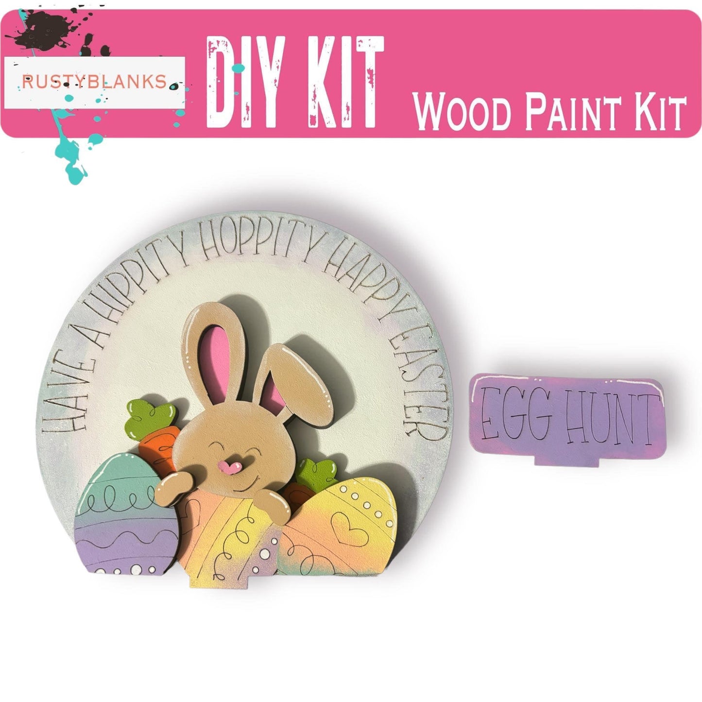 Hippity Hoppity Easter Bunny Insert for Snow Globe DIY Interchangeable Decor, Wood Paint Kit, Interchangealbe Snow Globe - RusticFarmhouseDecor