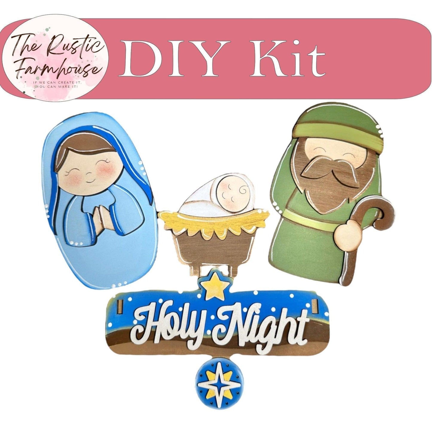 Holy Night Nativity - DIY Interchangeable Inserts - Tiered Tray Decor - RusticFarmhouseDecor