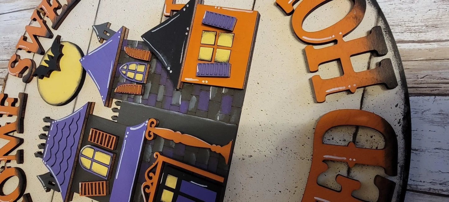 Home Sweet Haunted Home Halloween Door Hanger - RusticFarmhouseDecor