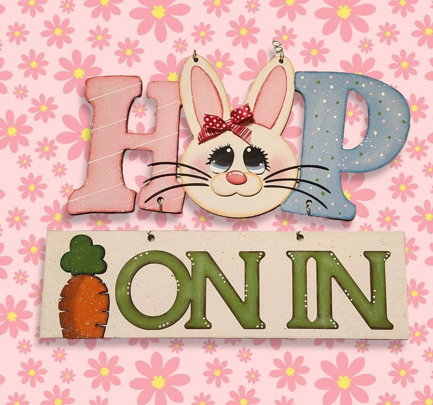 Hop on In Easter Door Hanger, Unfinished DIY Wood Kit, Blanks to Decorate Home Decor, DIY Easter Bunny Door Hanger - RusticFarmhouseDecor
