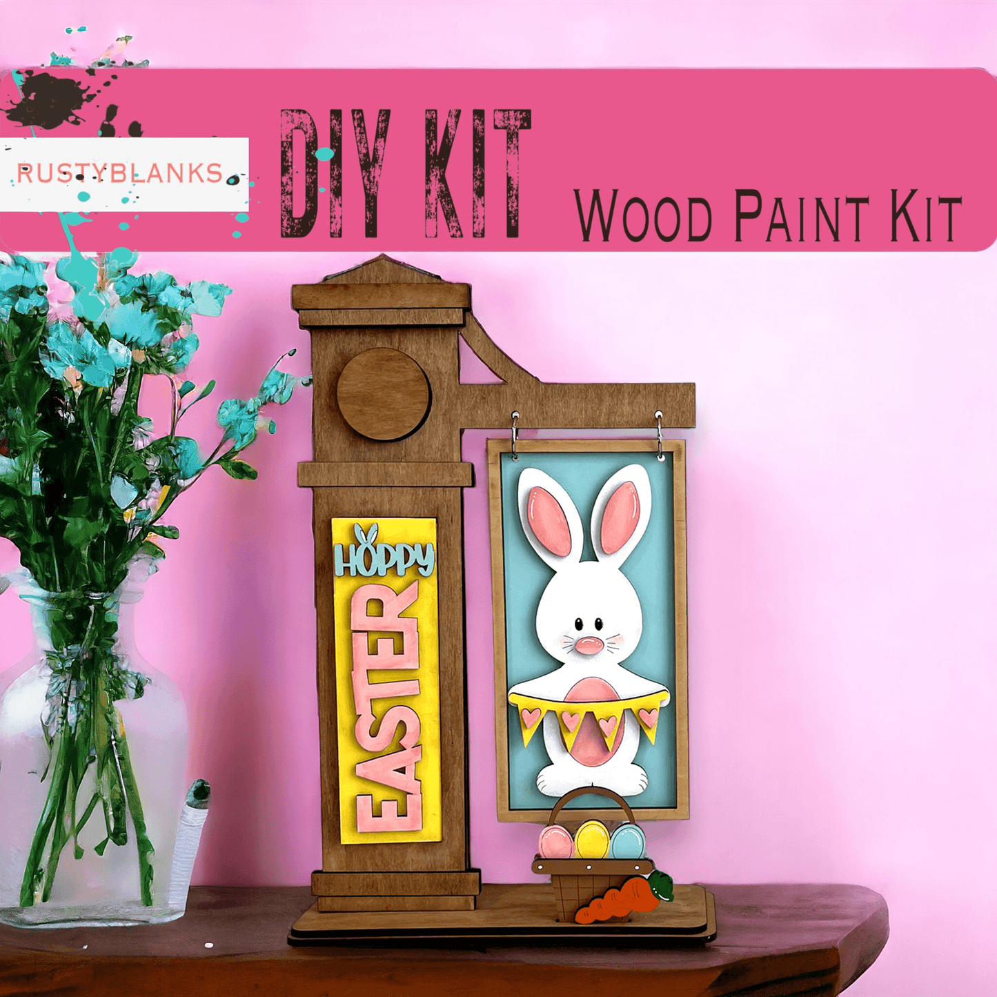 Hoppy Easter Insert for Mini Interchangeable Posts, Easter Day - RusticFarmhouseDecor
