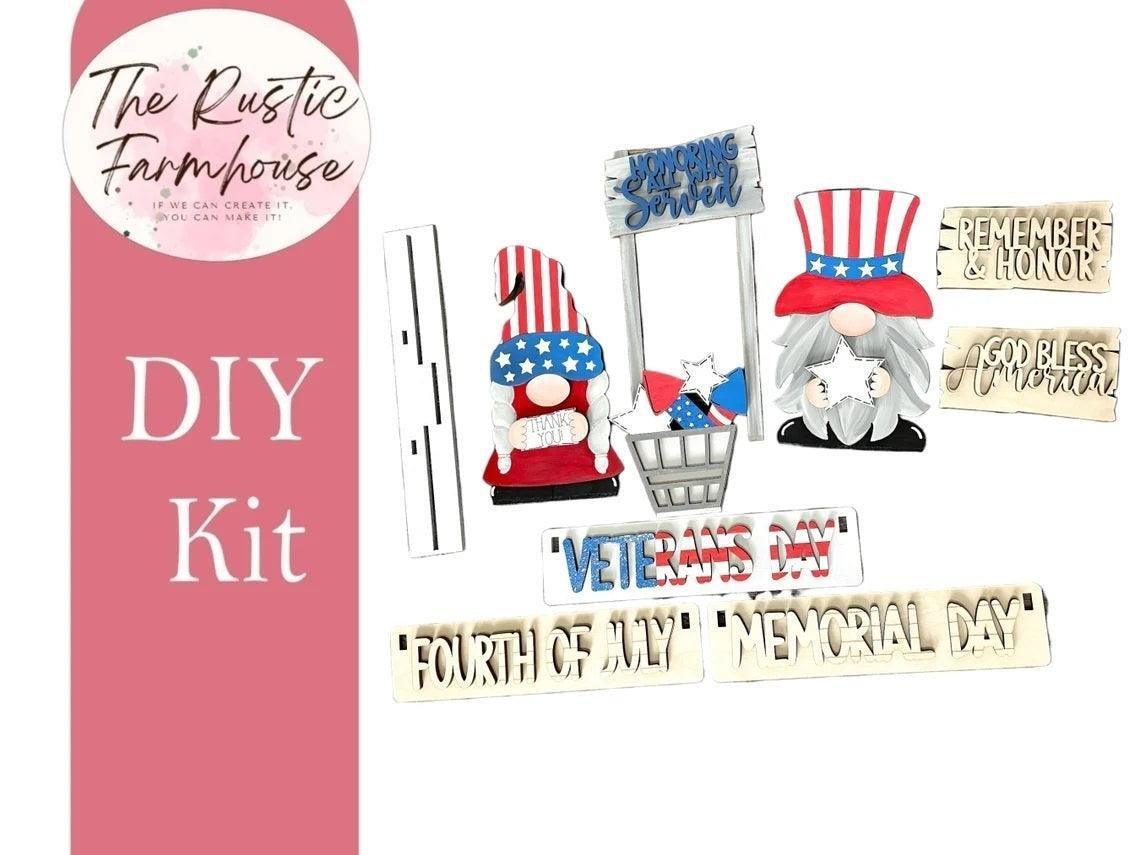 Indepedence Day Gnome interchangeables for Wagon or Raised Shelf Sitter DIY Kit - RusticFarmhouseDecor