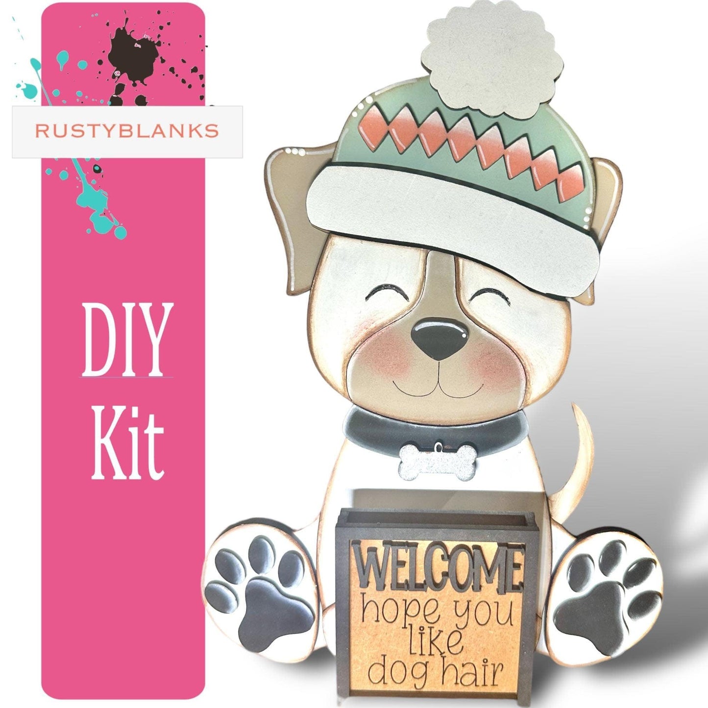 Interchangeable Dog with 13 Seasonal Hats, Insert and tile holder, Season DIY Decor - RusticFarmhouseDecor