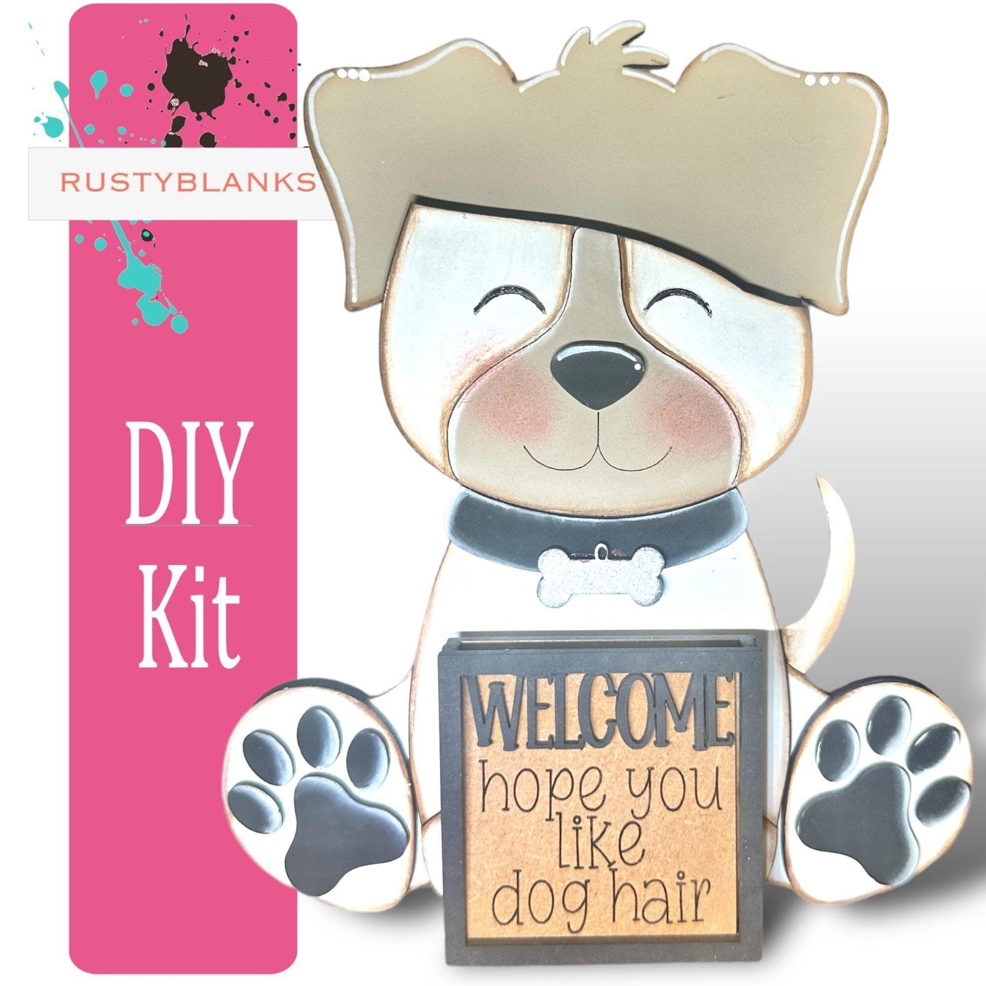 Interchangeable Dog with 13 Seasonal Hats, Insert and tile holder, Season DIY Decor - RusticFarmhouseDecor