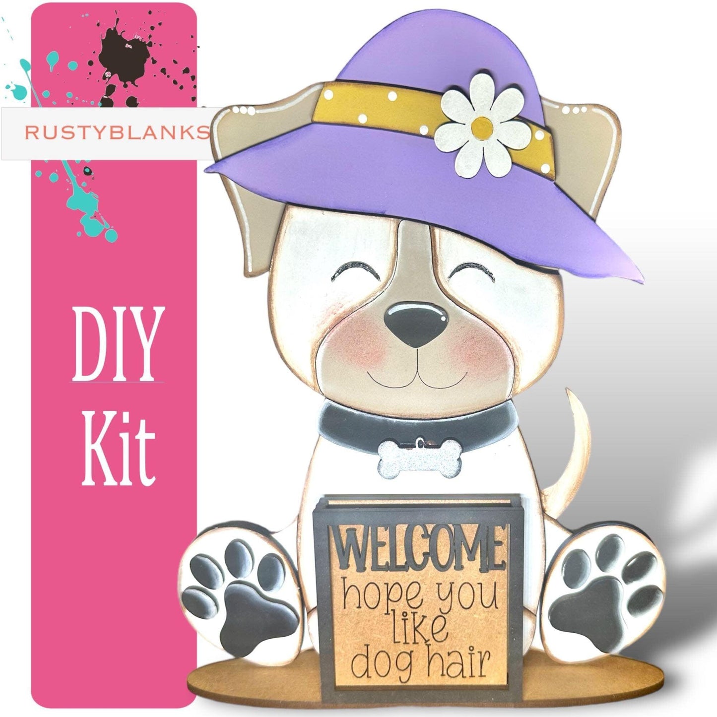 Interchangeable Dog with 13 Seasonal Hats, Insert and tile holder, Season DIY Decor - RusticFarmhouseDecor
