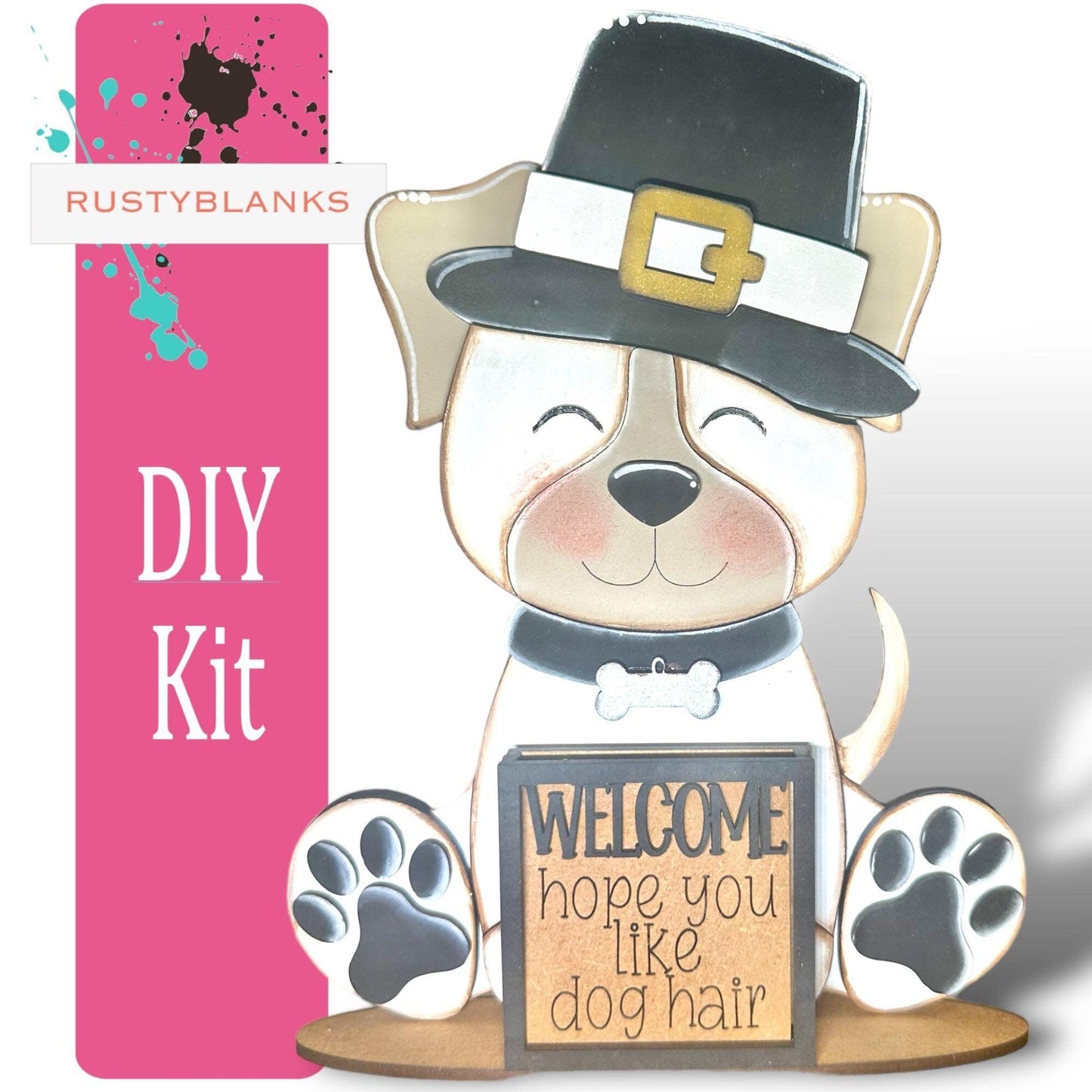 Interchangeable Dog with 13 Seasonal Hats, Insert and tile holder, Season DIY Decor - RusticFarmhouseDecor