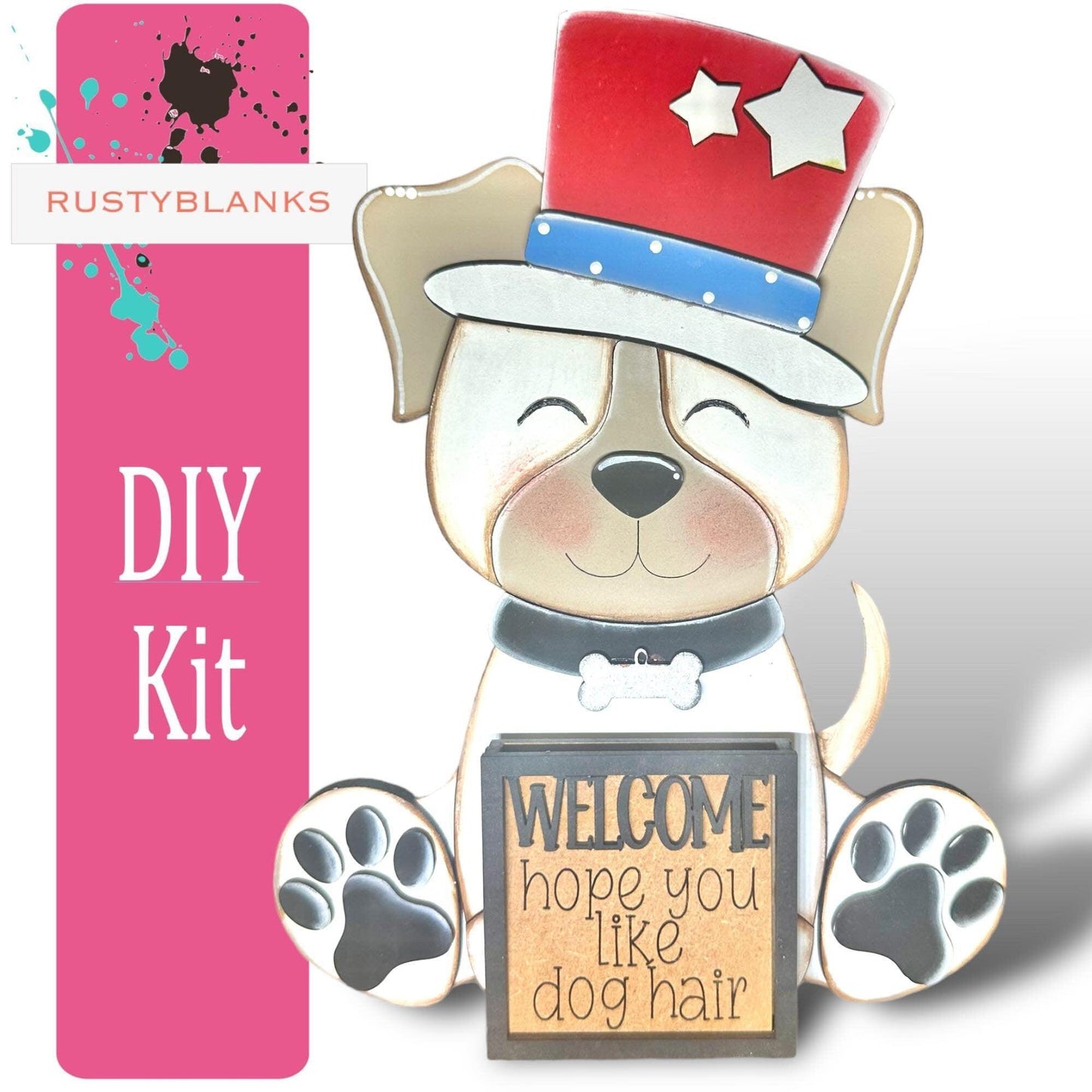 Interchangeable Dog with 13 Seasonal Hats, Insert and tile holder, Season DIY Decor - RusticFarmhouseDecor