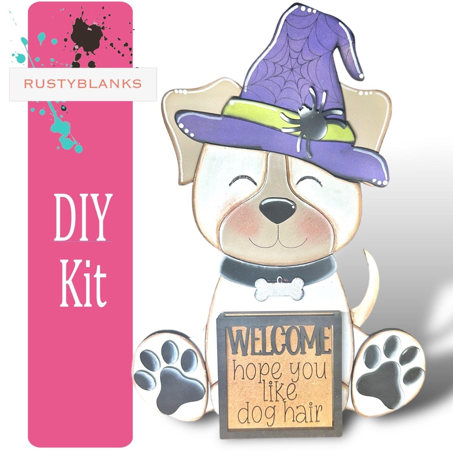 Interchangeable Dog with 13 Seasonal Hats, Insert and tile holder, Season DIY Decor - RusticFarmhouseDecor