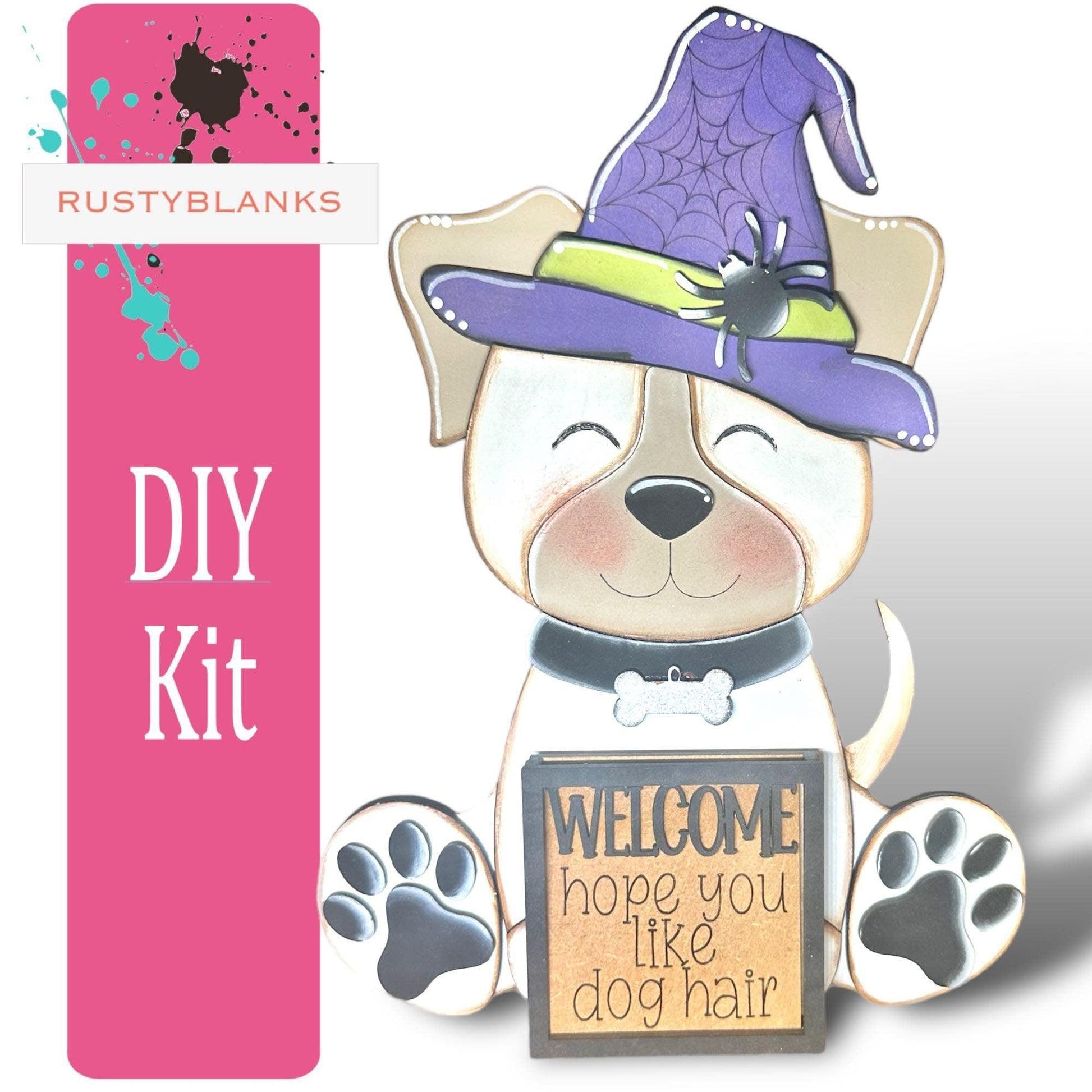 Interchangeable Dog with 13 Seasonal Hats, Insert and tile holder, Season DIY Decor - RusticFarmhouseDecor