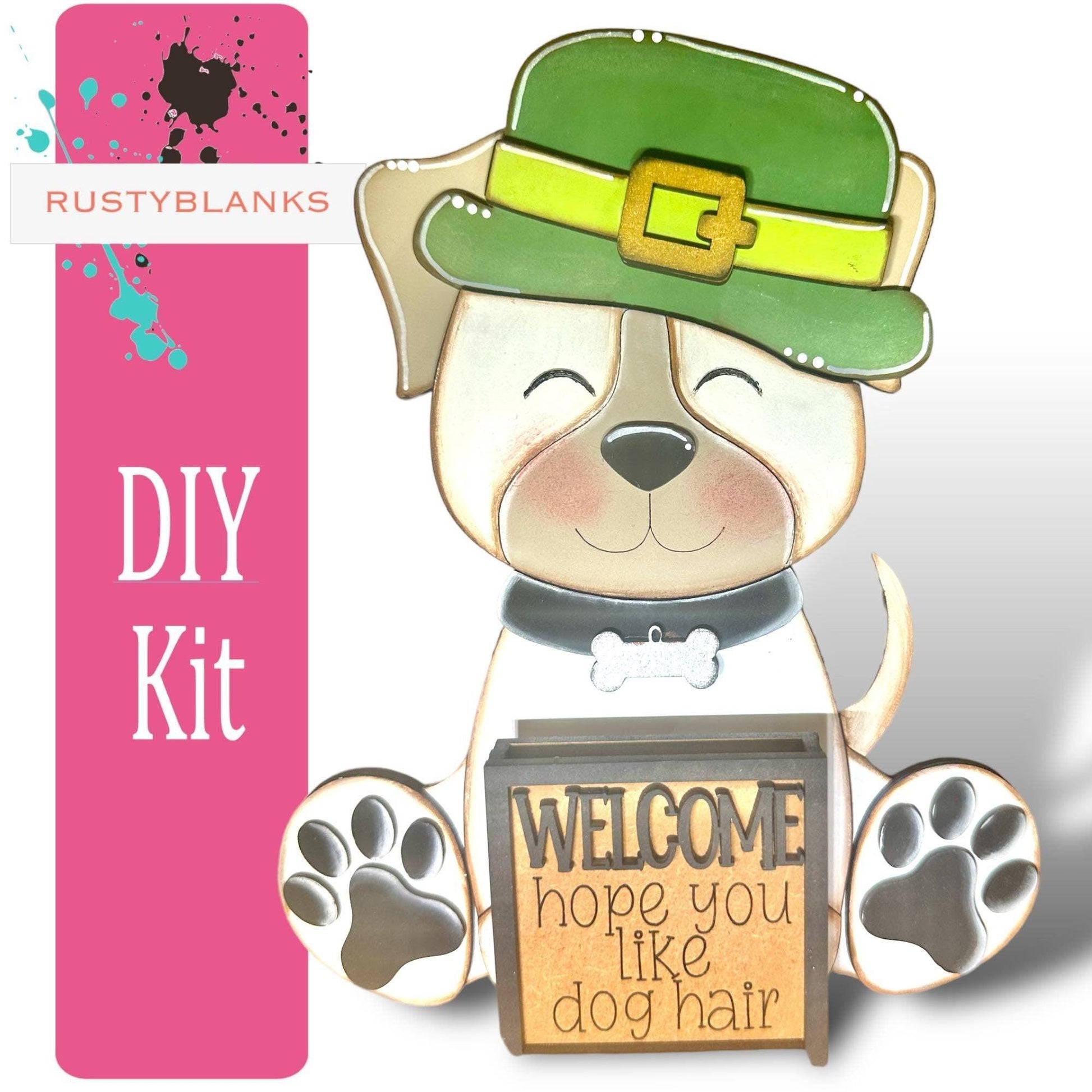 Interchangeable Dog with 13 Seasonal Hats, Insert and tile holder, Season DIY Decor - RusticFarmhouseDecor