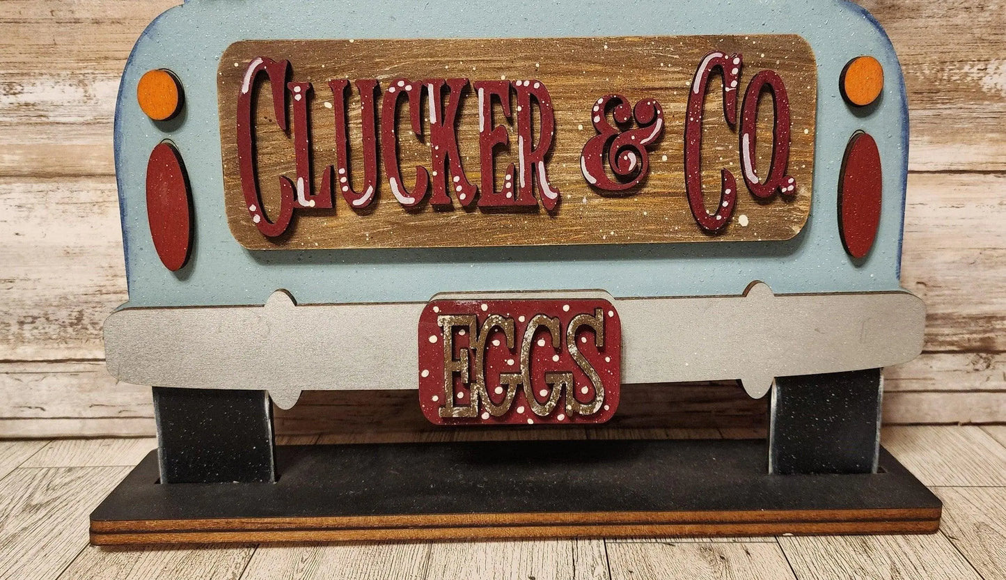 Interchangeable Farmhouse Chicken Insert, Clucker & Co. Seasonal Truck, Interchangeable Farmhouse Truck, Breadboard Insert - RusticFarmhouseDecor