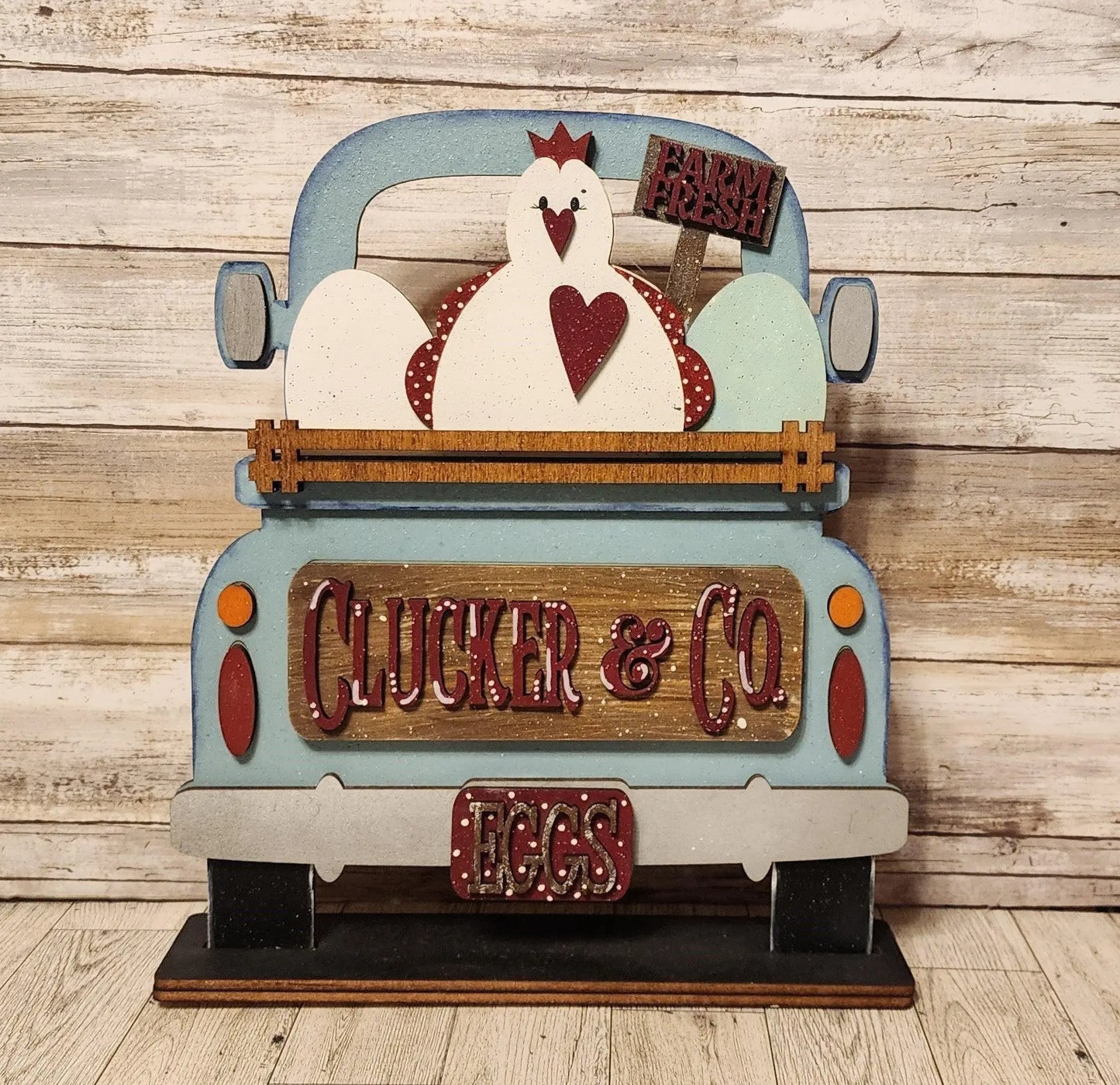 Interchangeable Farmhouse Chicken Insert, Clucker & Co. Seasonal Truck, Interchangeable Farmhouse Truck, Breadboard Insert - RusticFarmhouseDecor