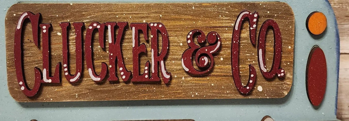 Interchangeable Farmhouse Chicken Insert, Clucker & Co. Seasonal Truck, Interchangeable Farmhouse Truck, Breadboard Insert - RusticFarmhouseDecor