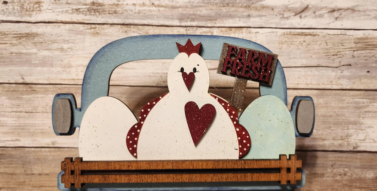 Interchangeable Farmhouse Chicken Insert, Clucker & Co. Seasonal Truck, Interchangeable Farmhouse Truck, Breadboard Insert - RusticFarmhouseDecor