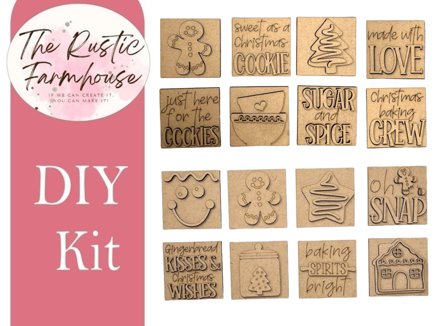 Interchangeable Gingerbread Christmas Mini Tiles DIY Kit - RusticFarmhouseDecor