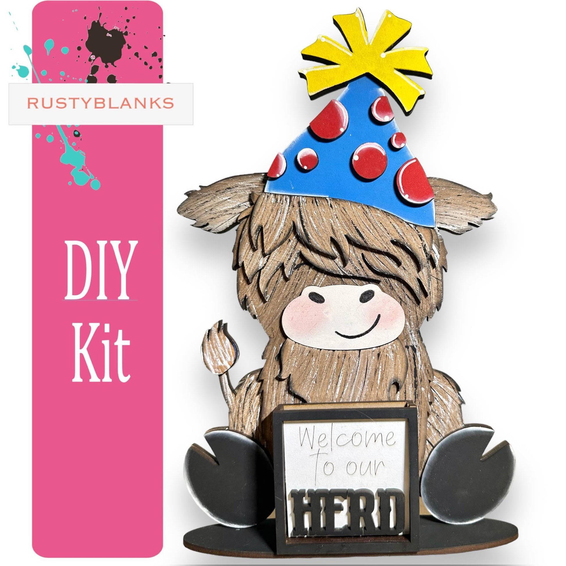 Interchangeable Highland Cow and Hats with a tile holder, Season DIY Decor - RusticFarmhouseDecor