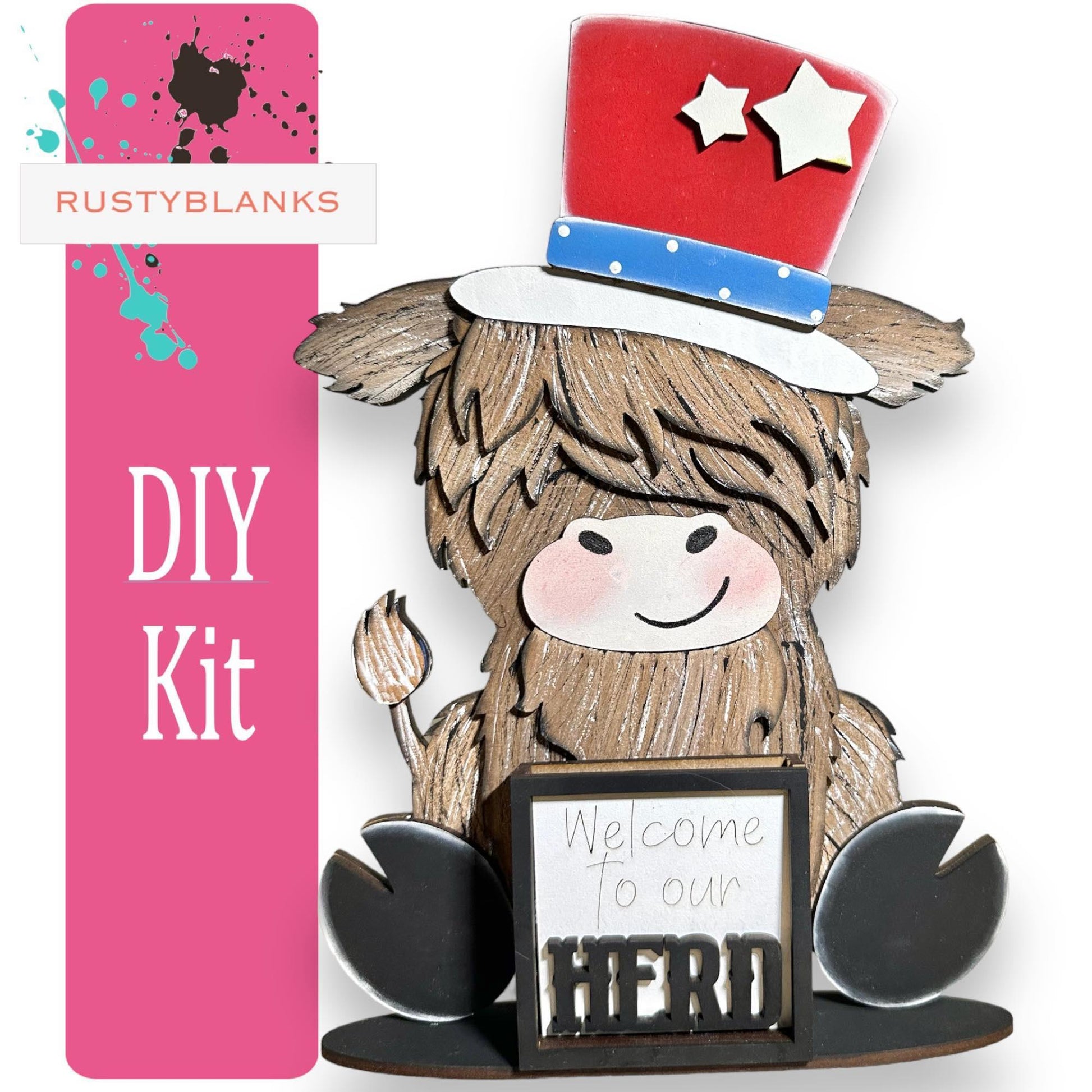Interchangeable Highland Cow and Hats with a tile holder, Season DIY Decor - RusticFarmhouseDecor