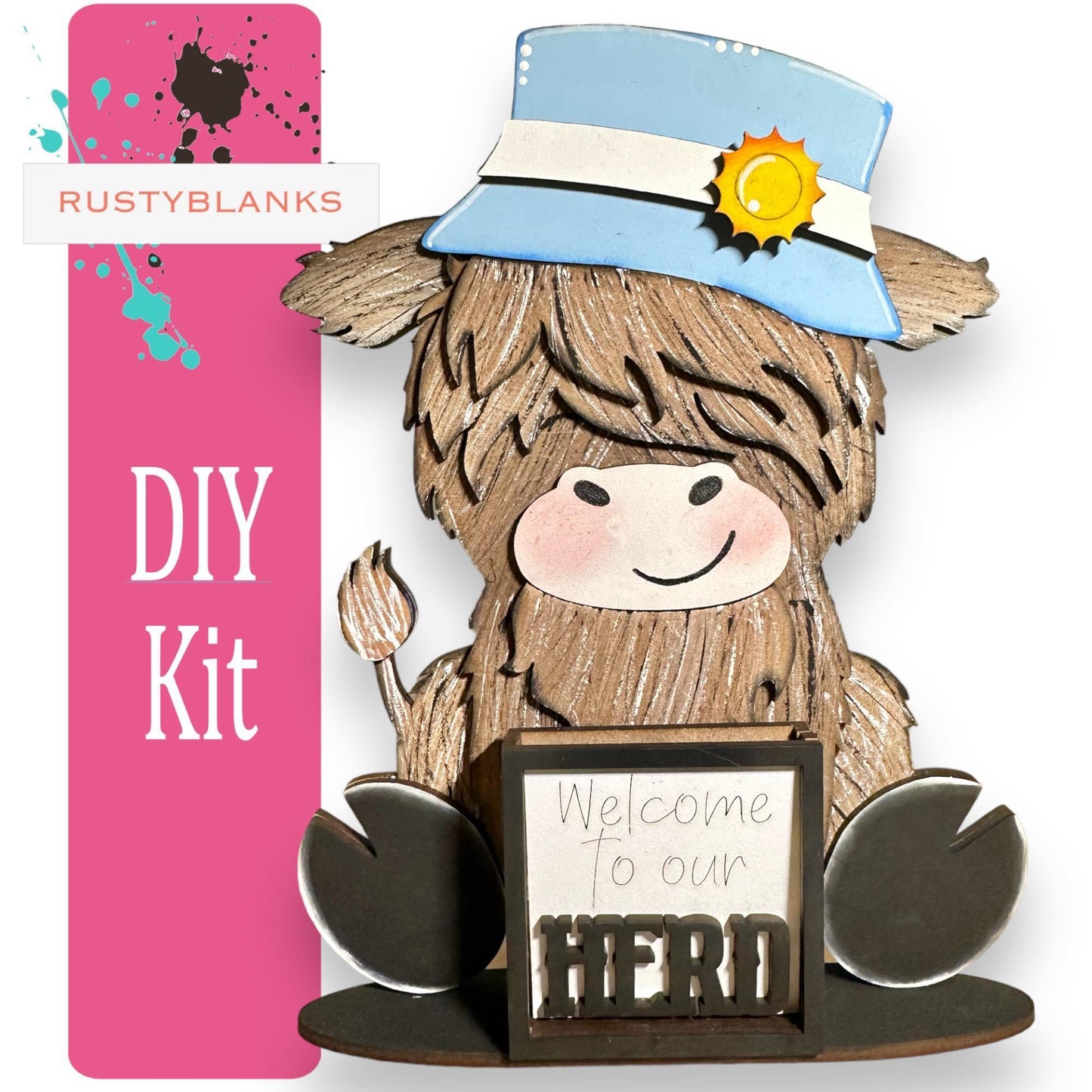 Interchangeable Highland Cow and Hats with a tile holder, Season DIY Decor - RusticFarmhouseDecor
