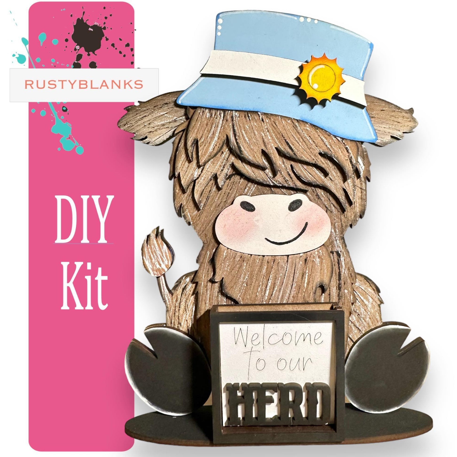 Interchangeable Highland Cow and Hats with a tile holder, Season DIY Decor - RusticFarmhouseDecor