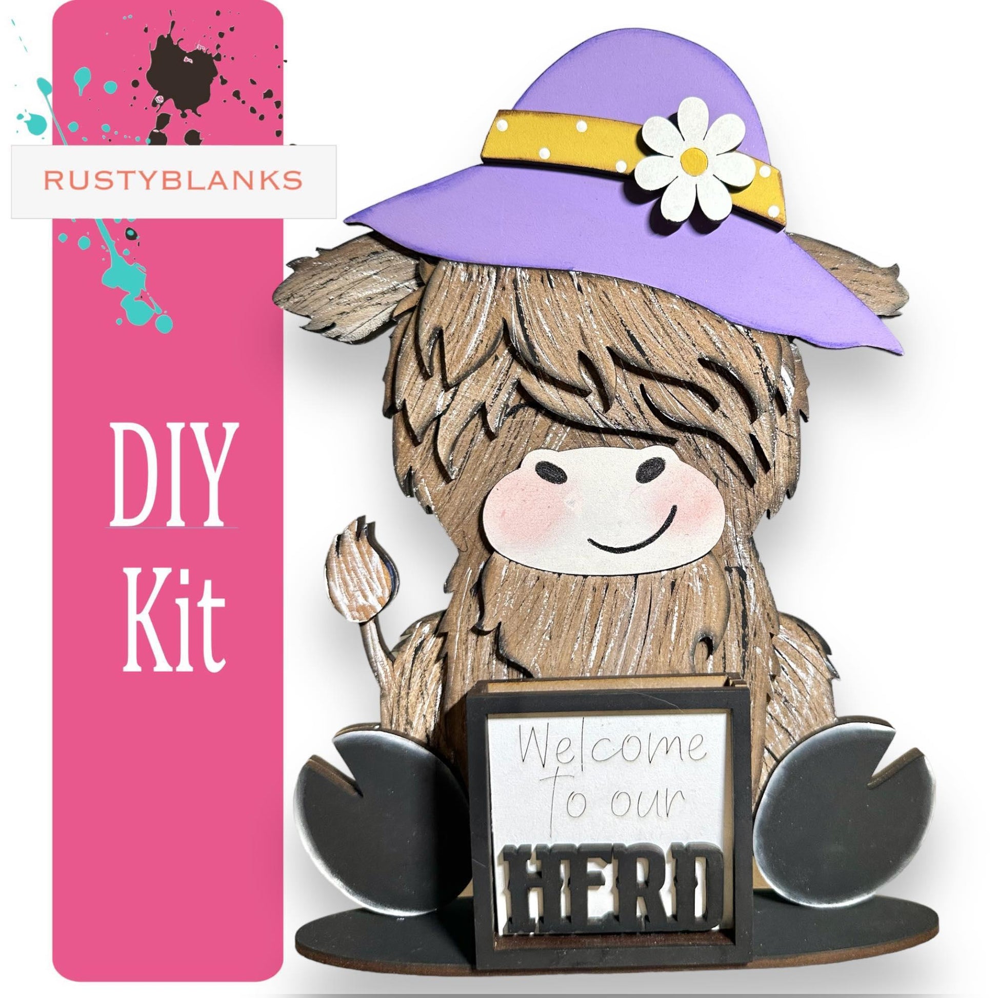 Interchangeable Highland Cow and Hats with a tile holder, Season DIY Decor - RusticFarmhouseDecor