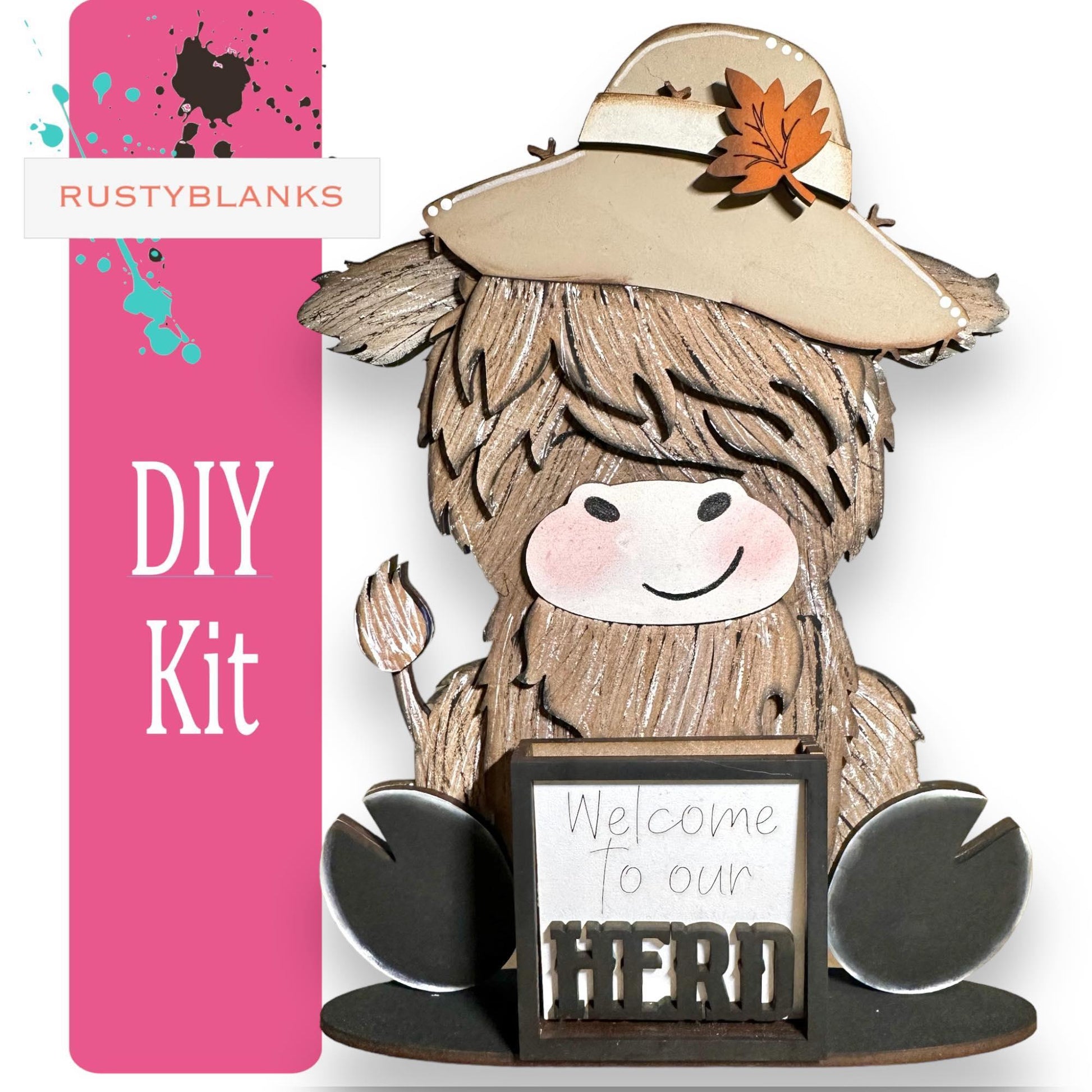 Interchangeable Highland Cow and Hats with a tile holder, Season DIY Decor - RusticFarmhouseDecor