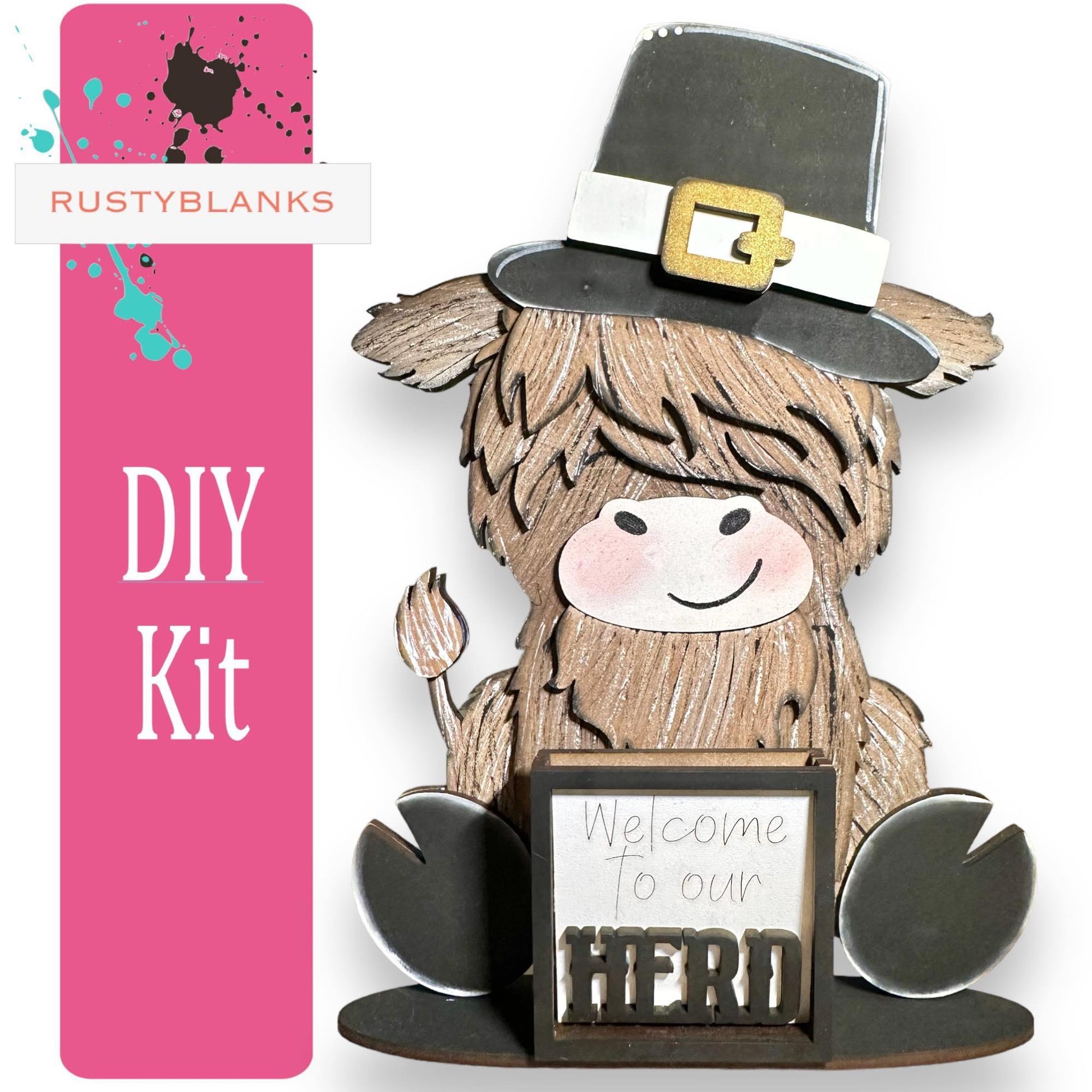 Interchangeable Highland Cow and Hats with a tile holder, Season DIY Decor - RusticFarmhouseDecor