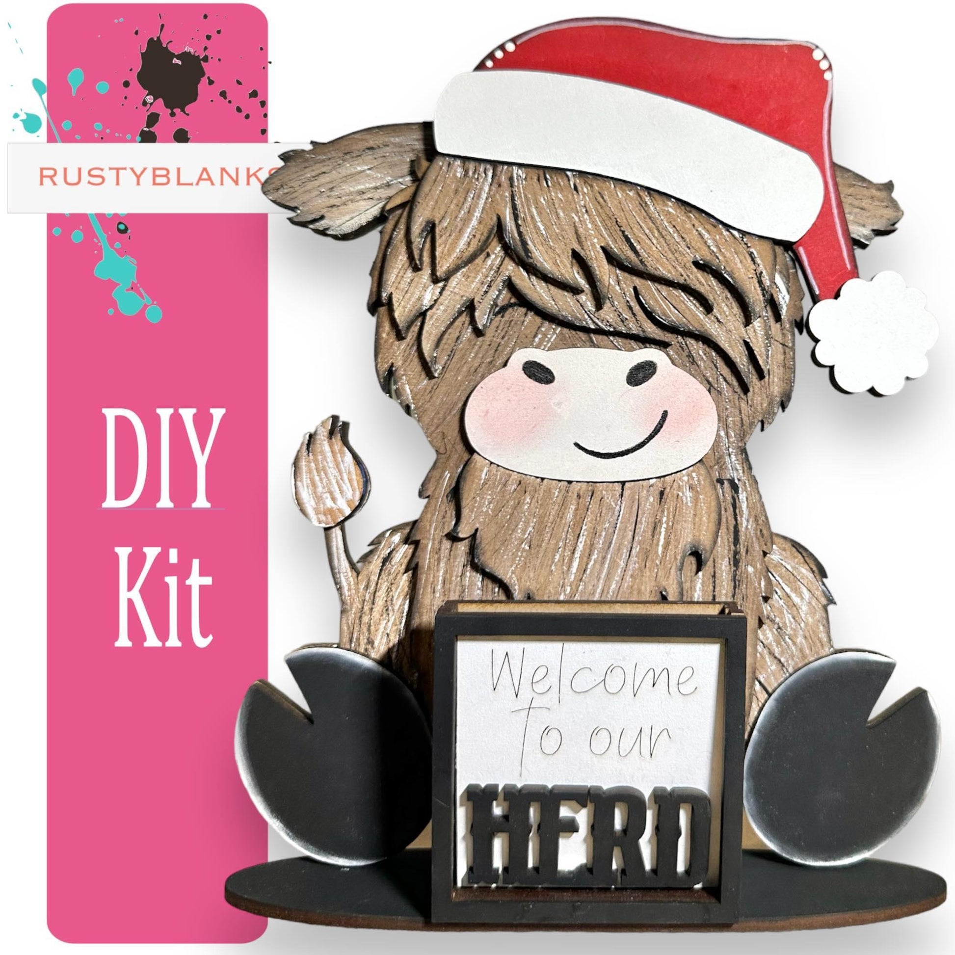Interchangeable Highland Cow and Hats with a tile holder, Season DIY Decor - RusticFarmhouseDecor