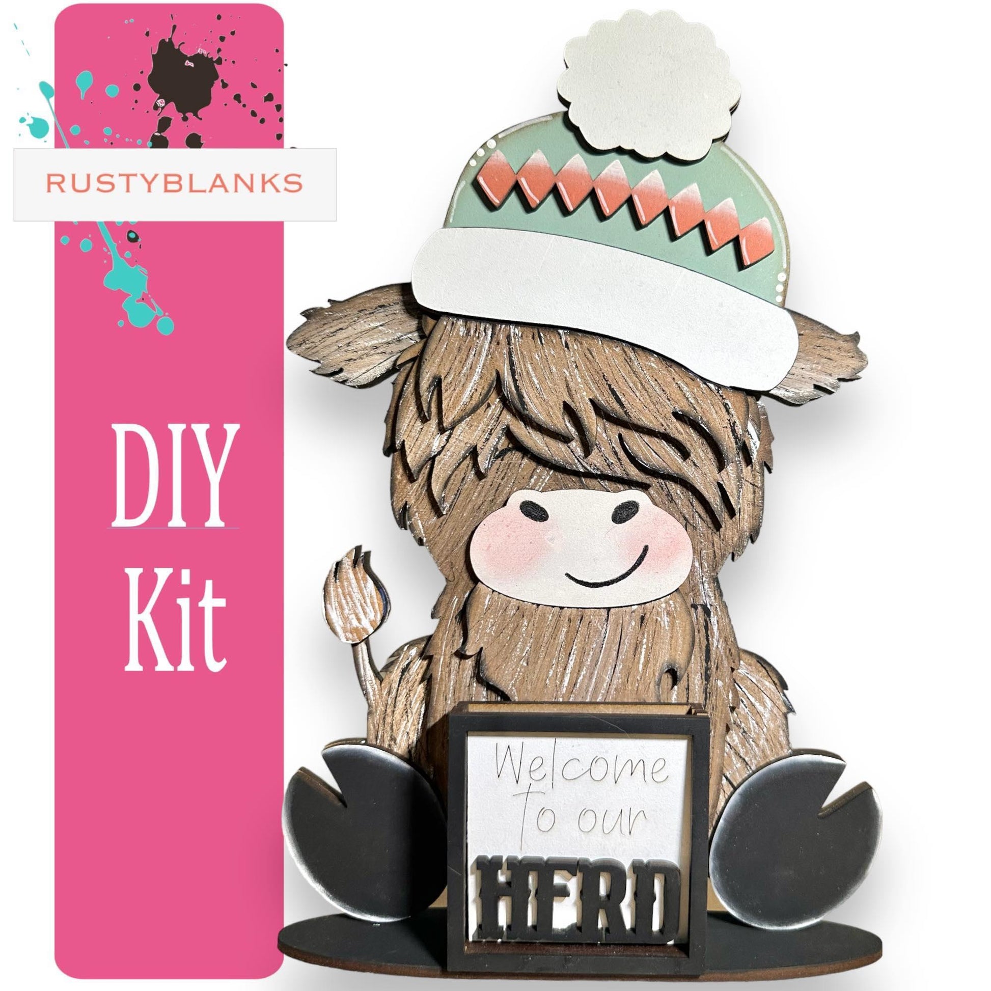 Interchangeable Highland Cow and Hats with a tile holder, Season DIY Decor - RusticFarmhouseDecor