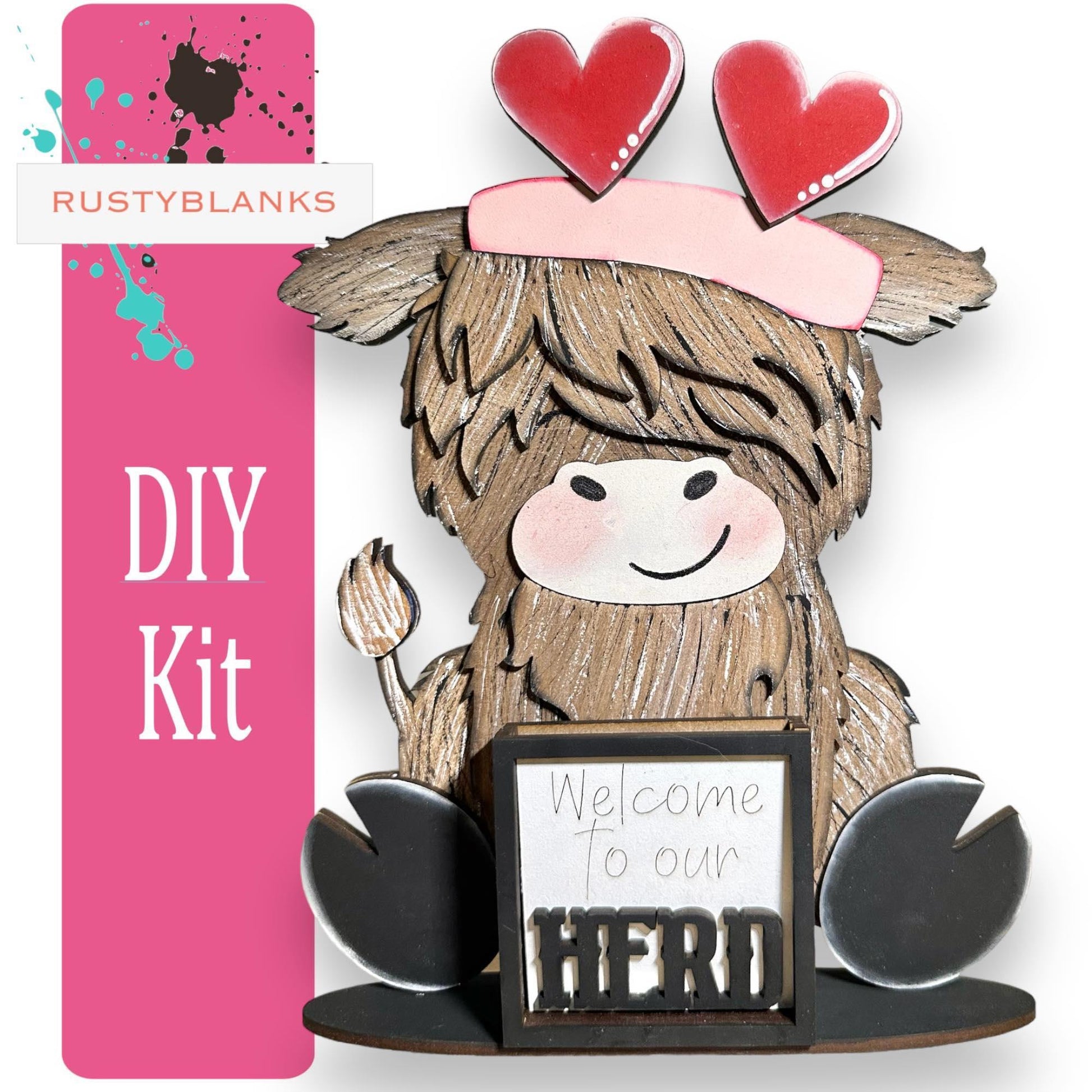 Interchangeable Highland Cow and Hats with a tile holder, Season DIY Decor - RusticFarmhouseDecor
