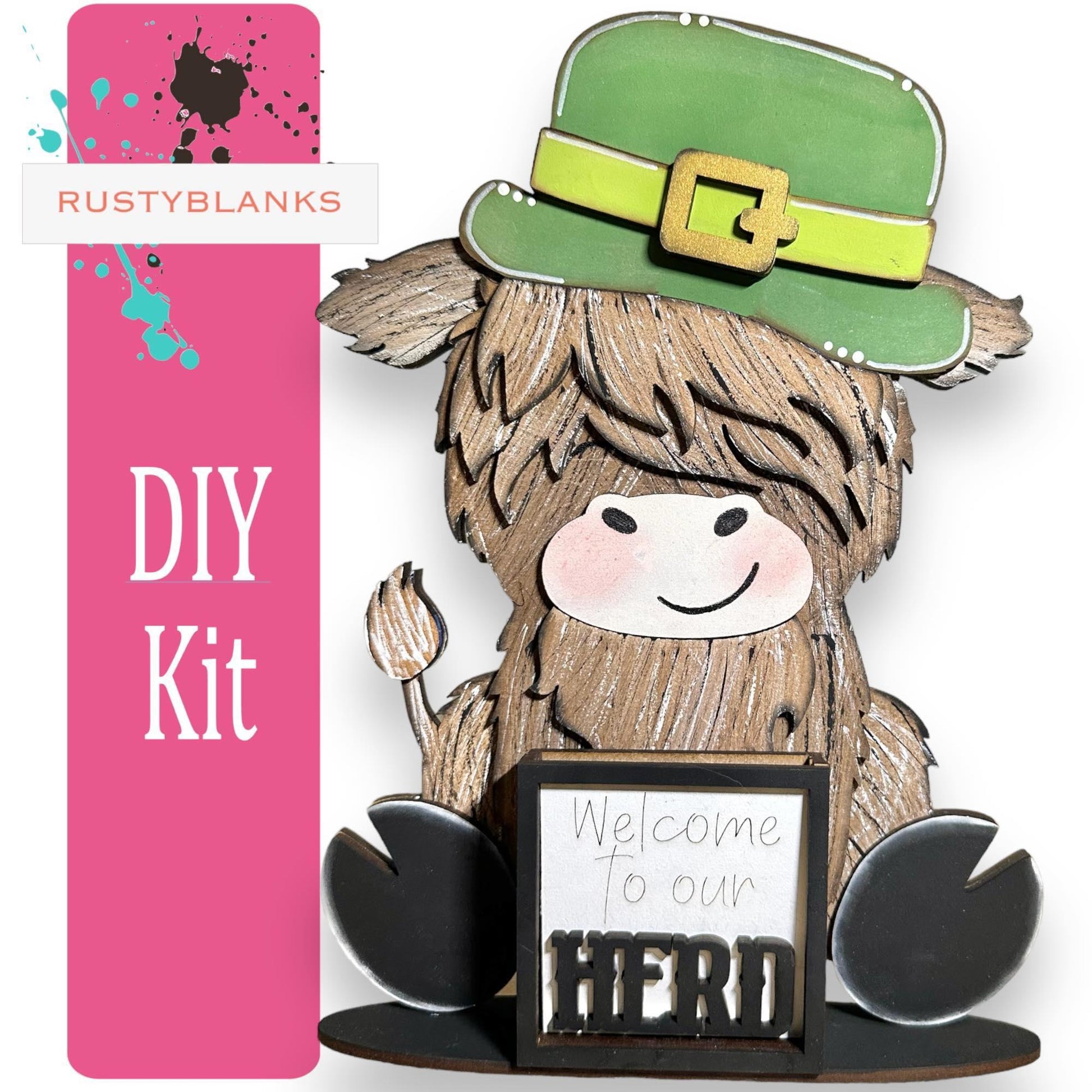 Interchangeable Highland Cow and Hats with a tile holder, Season DIY Decor - RusticFarmhouseDecor