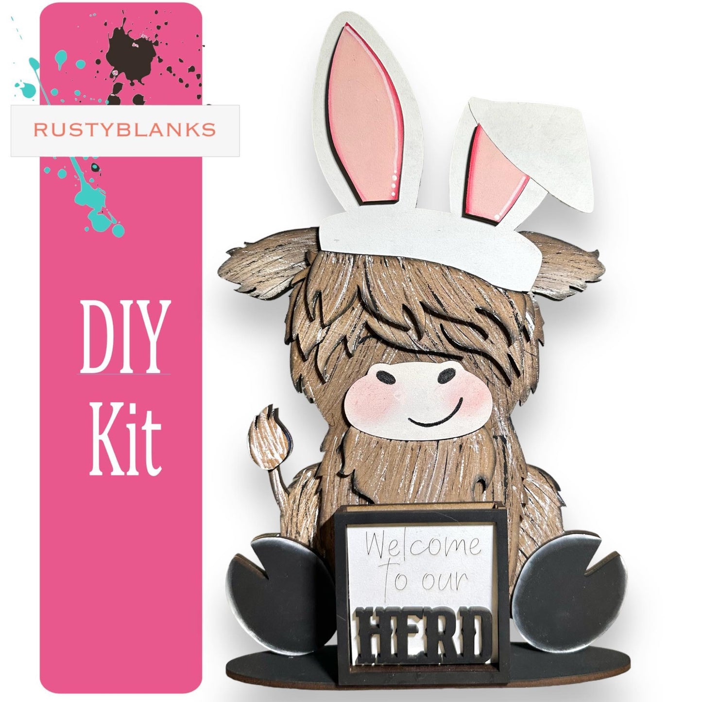 Interchangeable Highland Cow and Hats with a tile holder, Season DIY Decor - RusticFarmhouseDecor