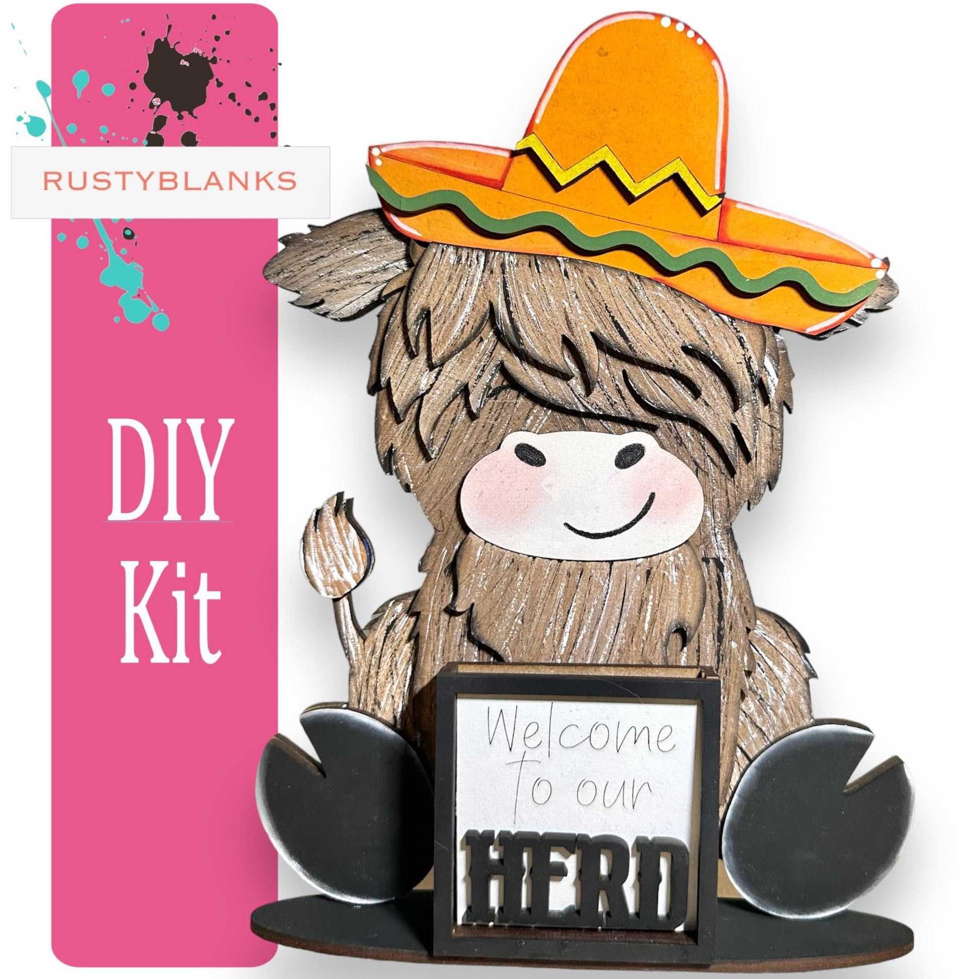 Interchangeable Highland Cow and Hats with a tile holder, Season DIY Decor - RusticFarmhouseDecor