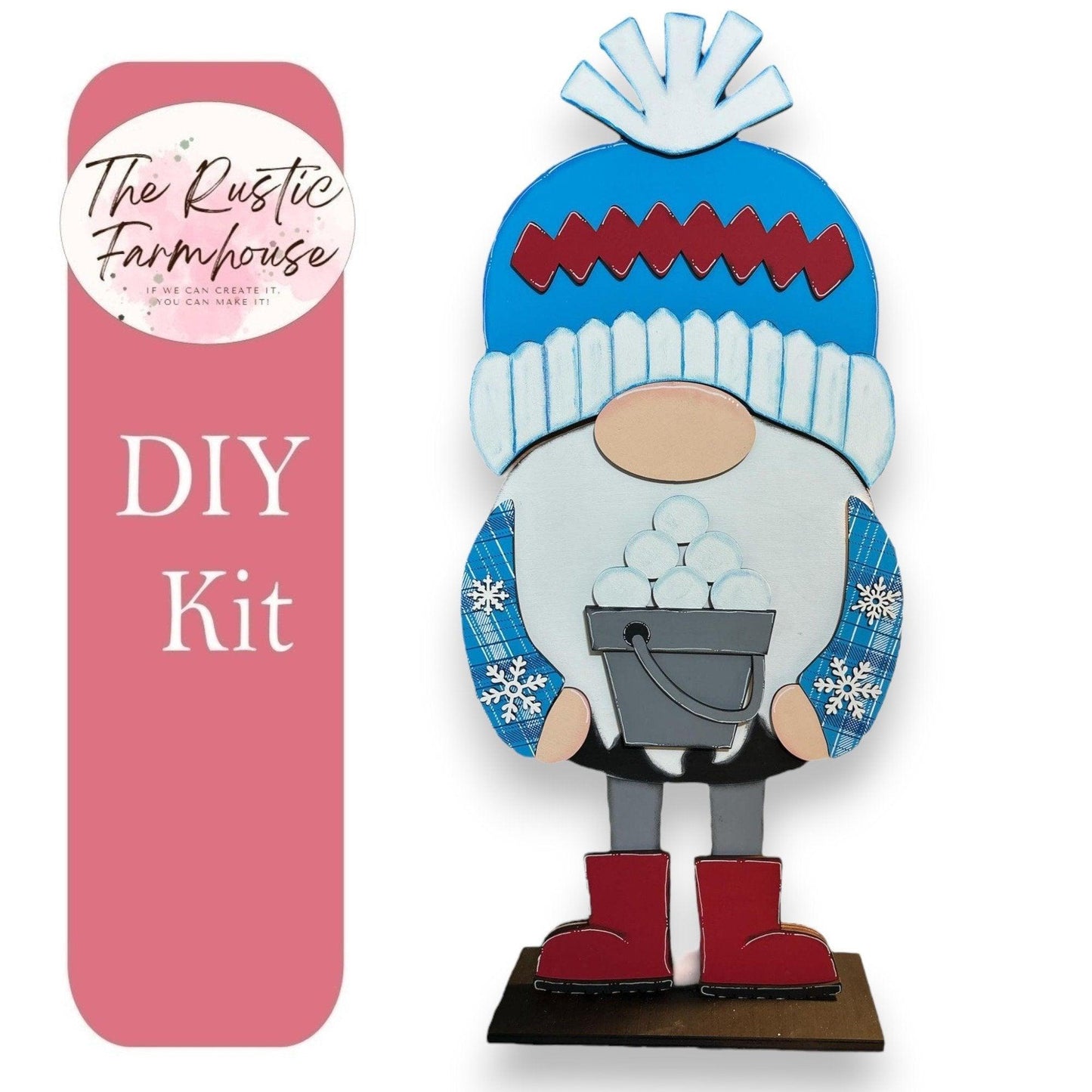 Interchangeable Winter Gnome Add Ons for our Tall Porch Gnome- Snowball Fight - RusticFarmhouseDecor