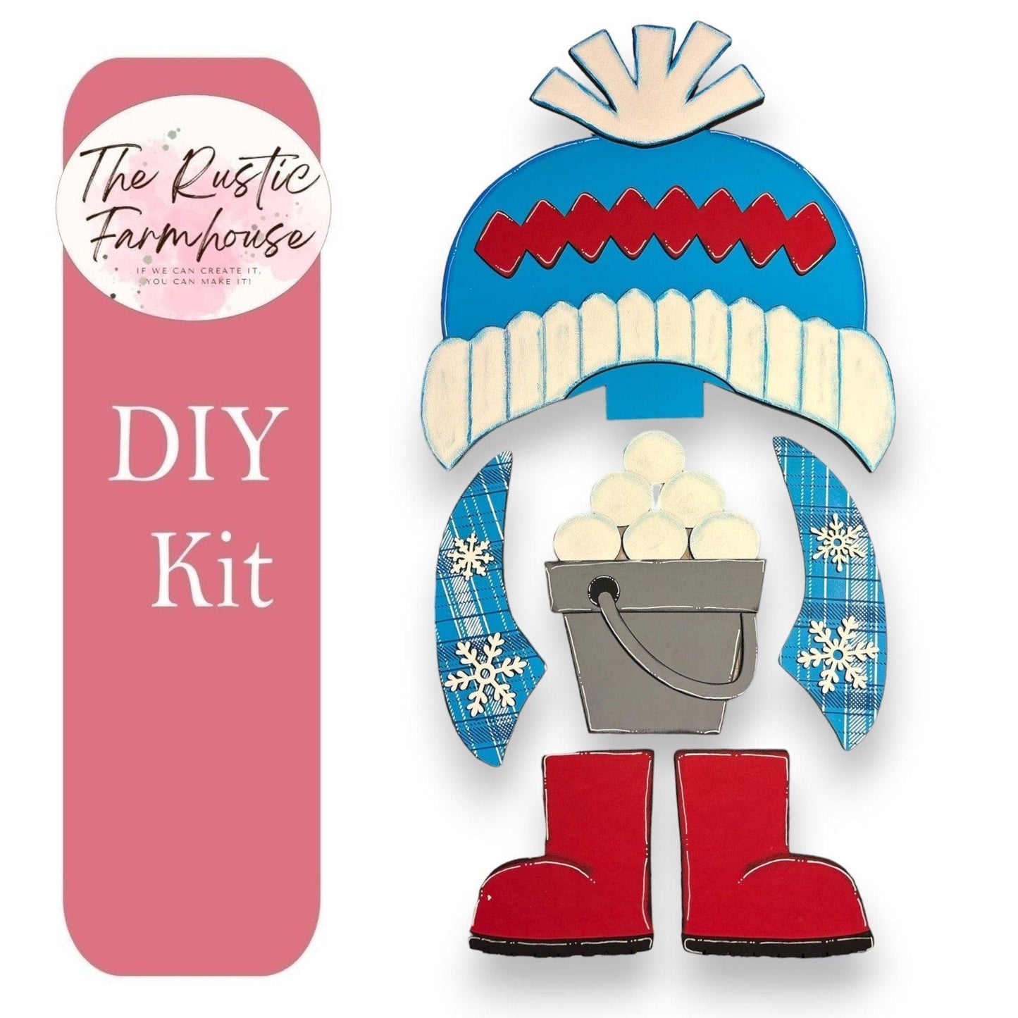 Interchangeable Winter Gnome Add Ons for our Tall Porch Gnome- Snowball Fight - RusticFarmhouseDecor
