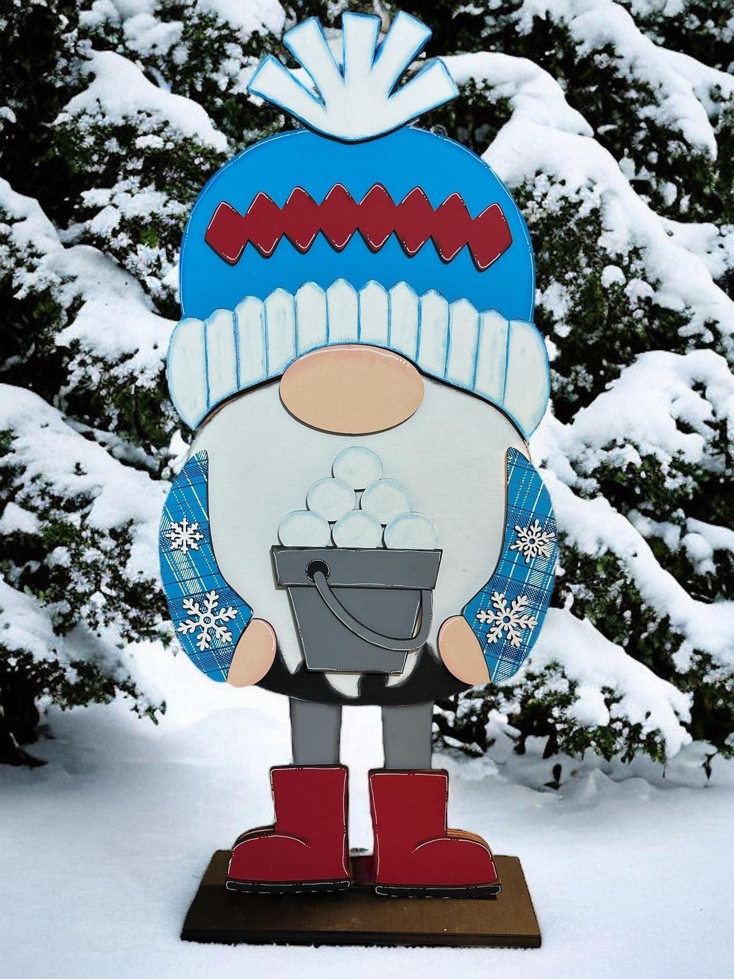 Interchangeable Winter Gnome Add Ons for our Tall Porch Gnome- Snowball Fight - RusticFarmhouseDecor