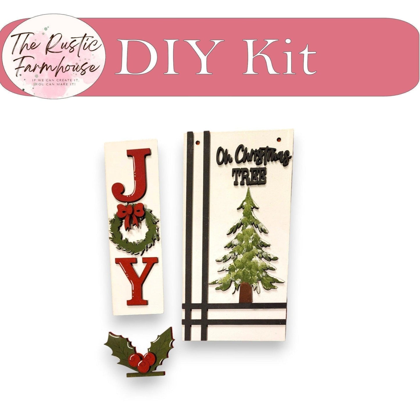 Joy and Oh Christmas Tree Signs and insert for our Mini Interchangeable Posts - RusticFarmhouseDecor