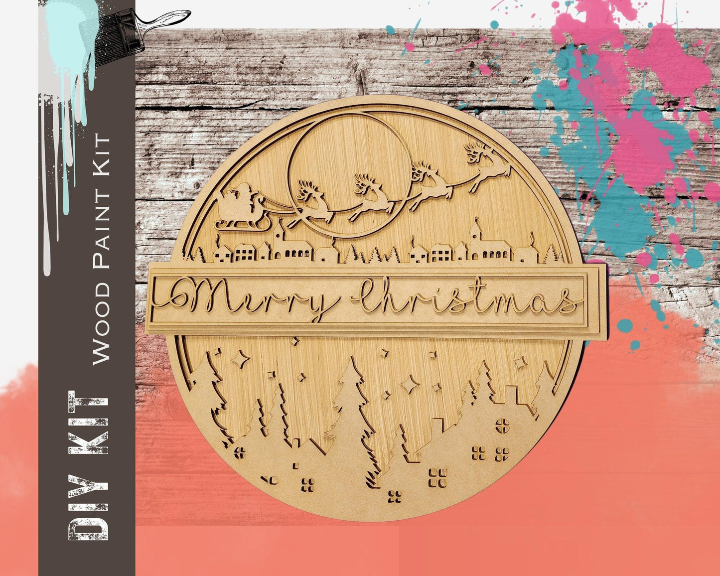 Merry Christmas Door Hanger - Santa Sleigh - DIY Decor Kit - RusticFarmhouseDecor
