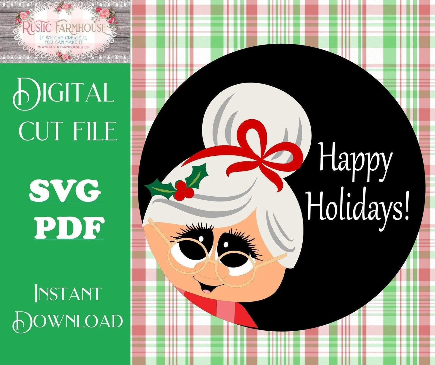 Mrs. Claus Christmas Door Hanger SVG - RusticFarmhouseDecor