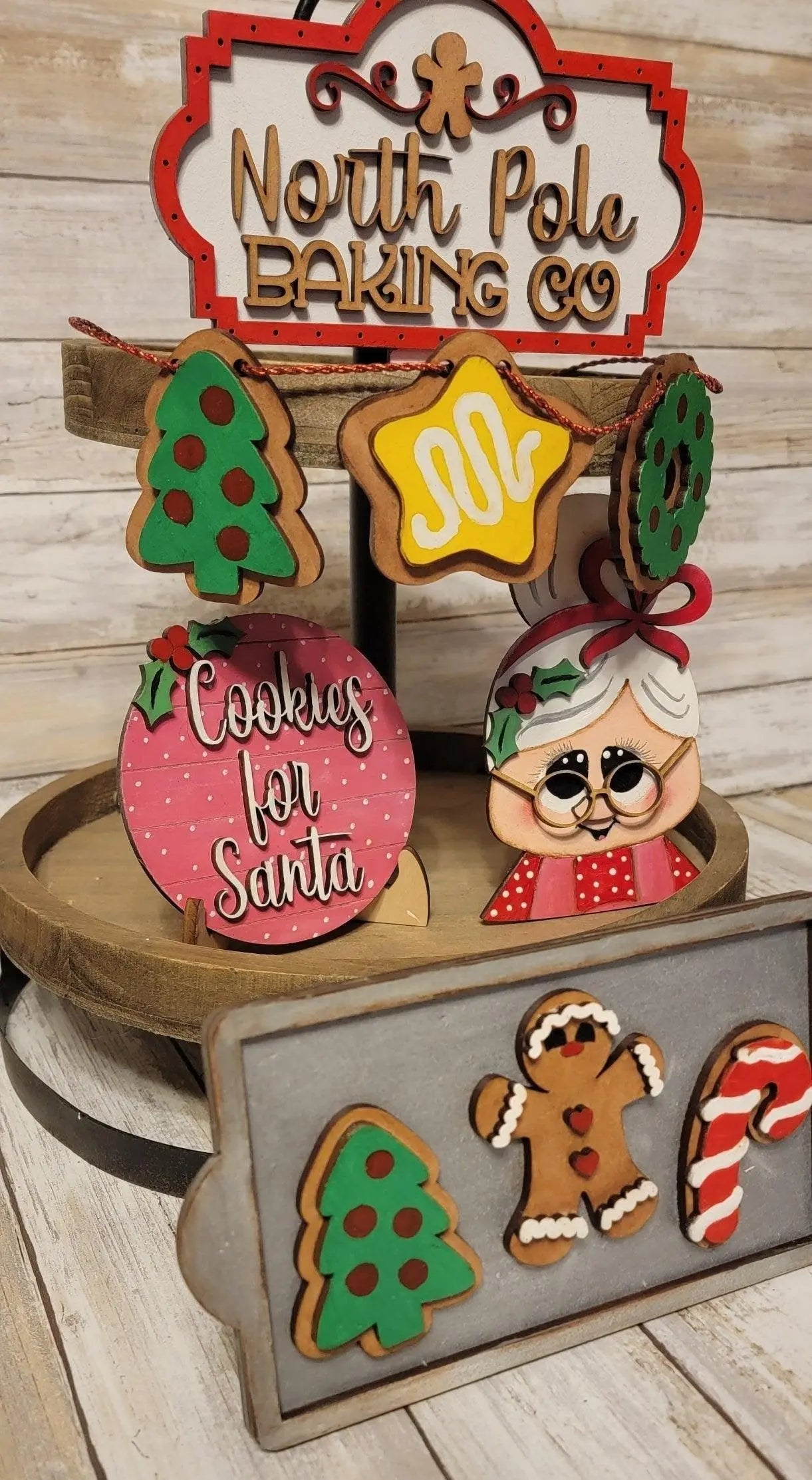 Mrs. Claus North Pole Bakery Tiered Tray Set - RusticFarmhouseDecor