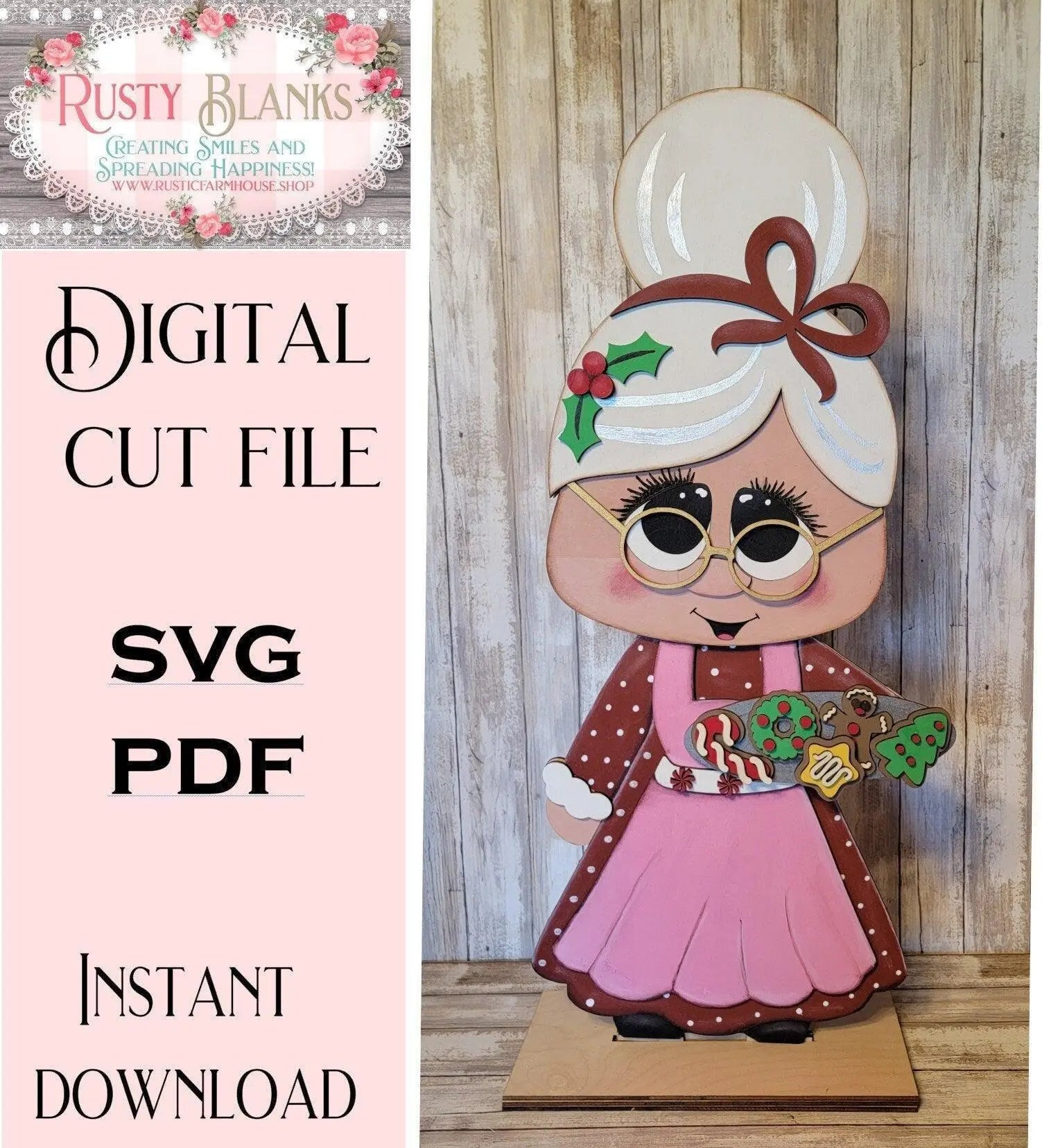 Mrs Santa Claus SVG File | Standing Mrs Claus SVG Laser Cut File | Mrs Claus Porch Greeter Svg File | North Pole Gnome Svg - RusticFarmhouseDecor