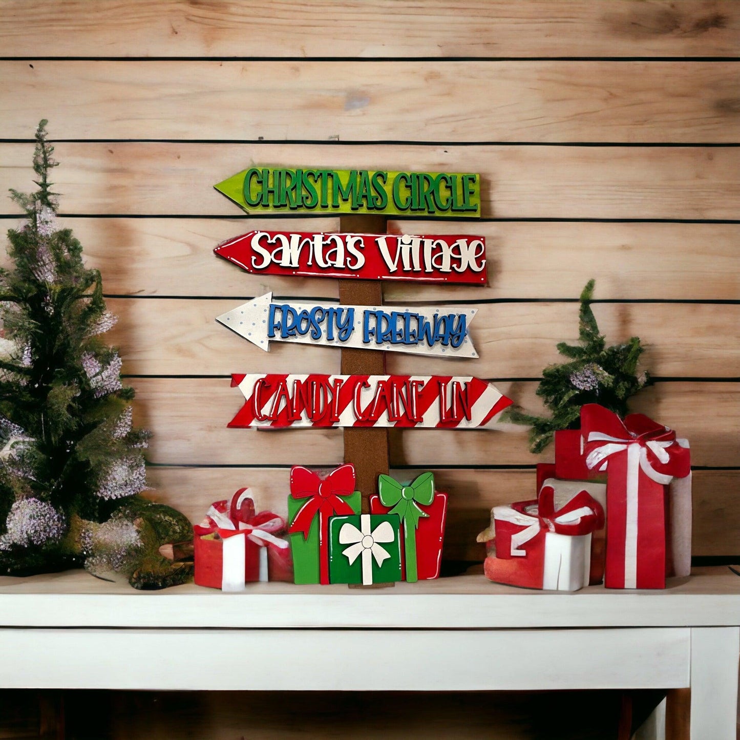 North Pole Street Sign with Presents Shelf Sitter, DIY Holiday Decor - RusticFarmhouseDecor