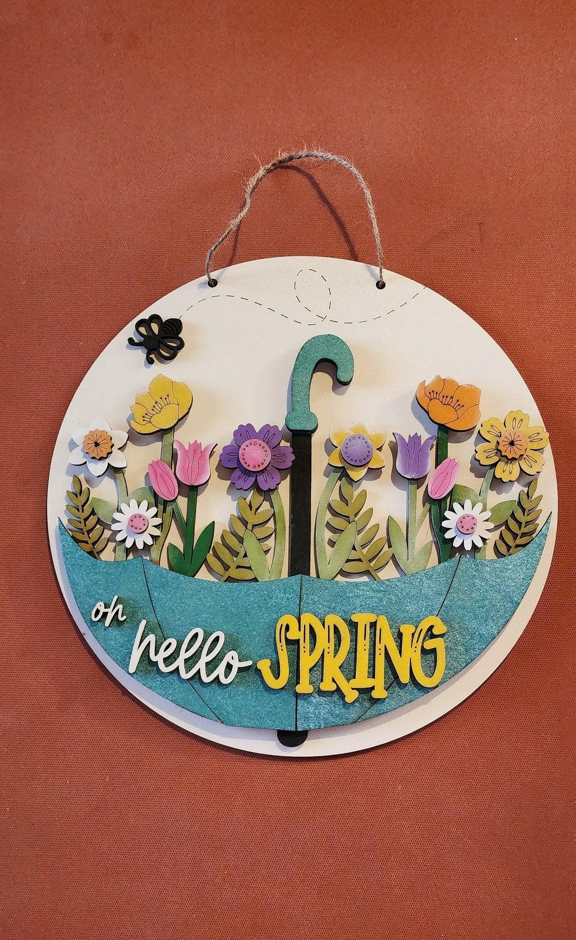 Oh Hello Spring Door Hanger, DIY Door Sign, Diy Wood Blanks, Spring Front Porch Decor - RusticFarmhouseDecor