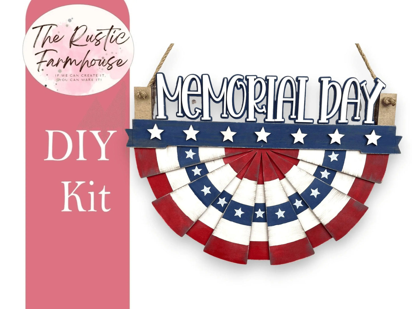 Patriotic Flag Bunting Interchangeable Summer Door Hanger for Memorial, Independence and 4th of July - RusticFarmhouseDecor