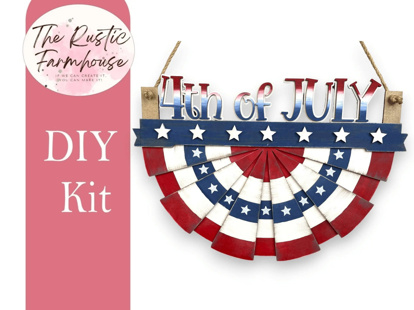 Patriotic Flag Bunting Interchangeable Summer Door Hanger for Memorial, Independence and 4th of July - RusticFarmhouseDecor