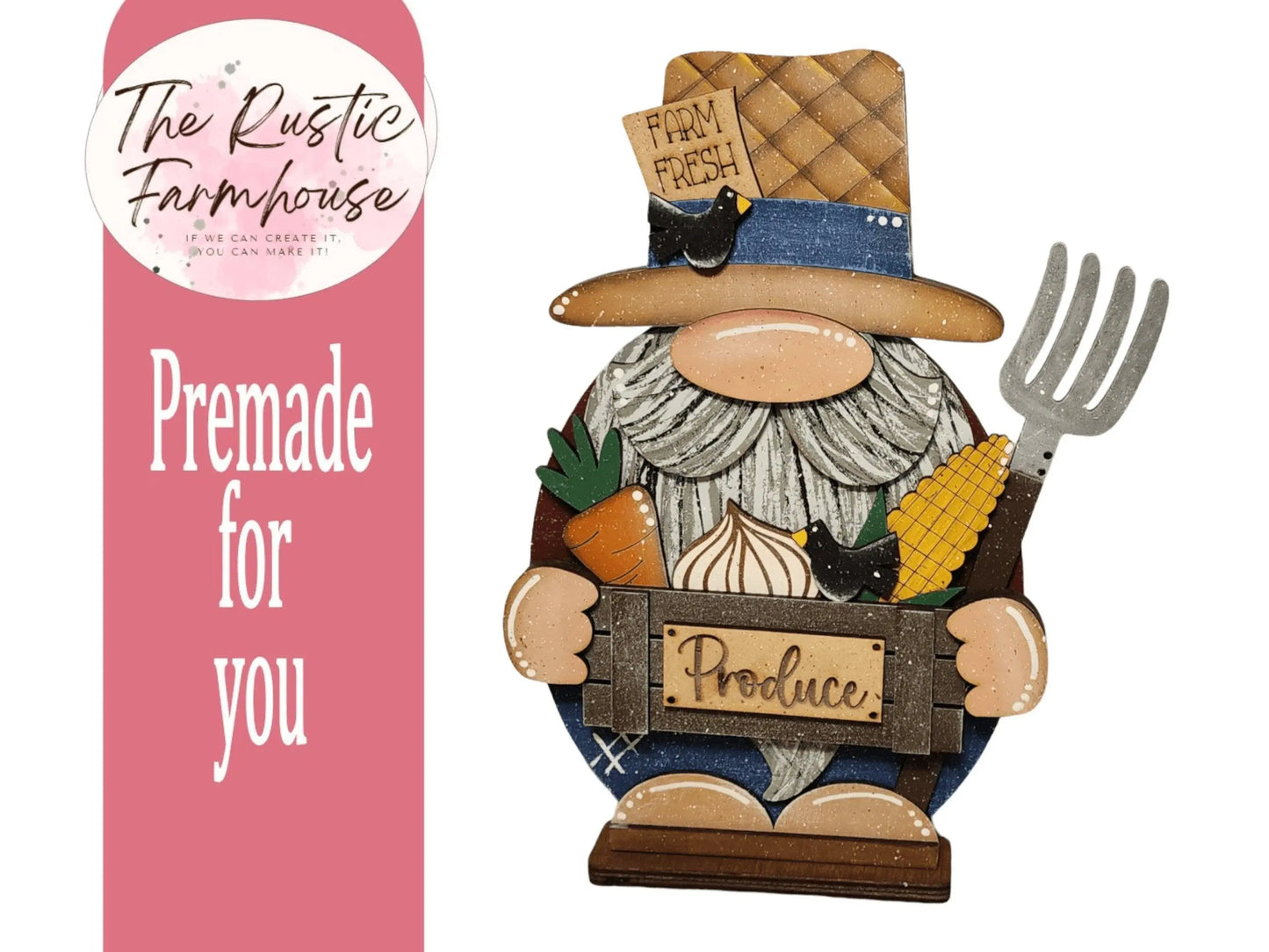 Premade Standing Farmer Gnome with vegetable basket Only one avaialbe - RusticFarmhouseDecor