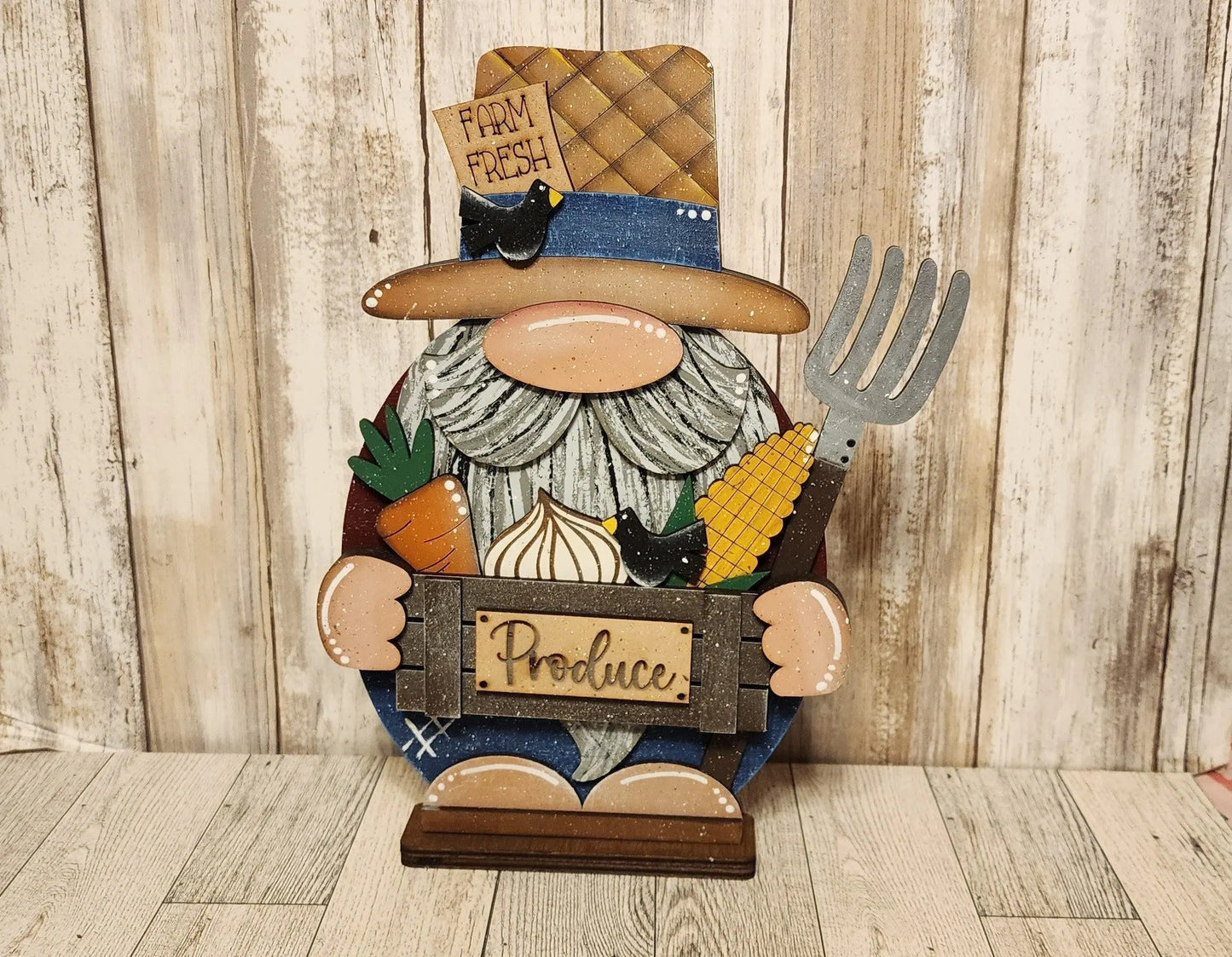 Premade Standing Farmer Gnome with vegetable basket Only one avaialbe - RusticFarmhouseDecor