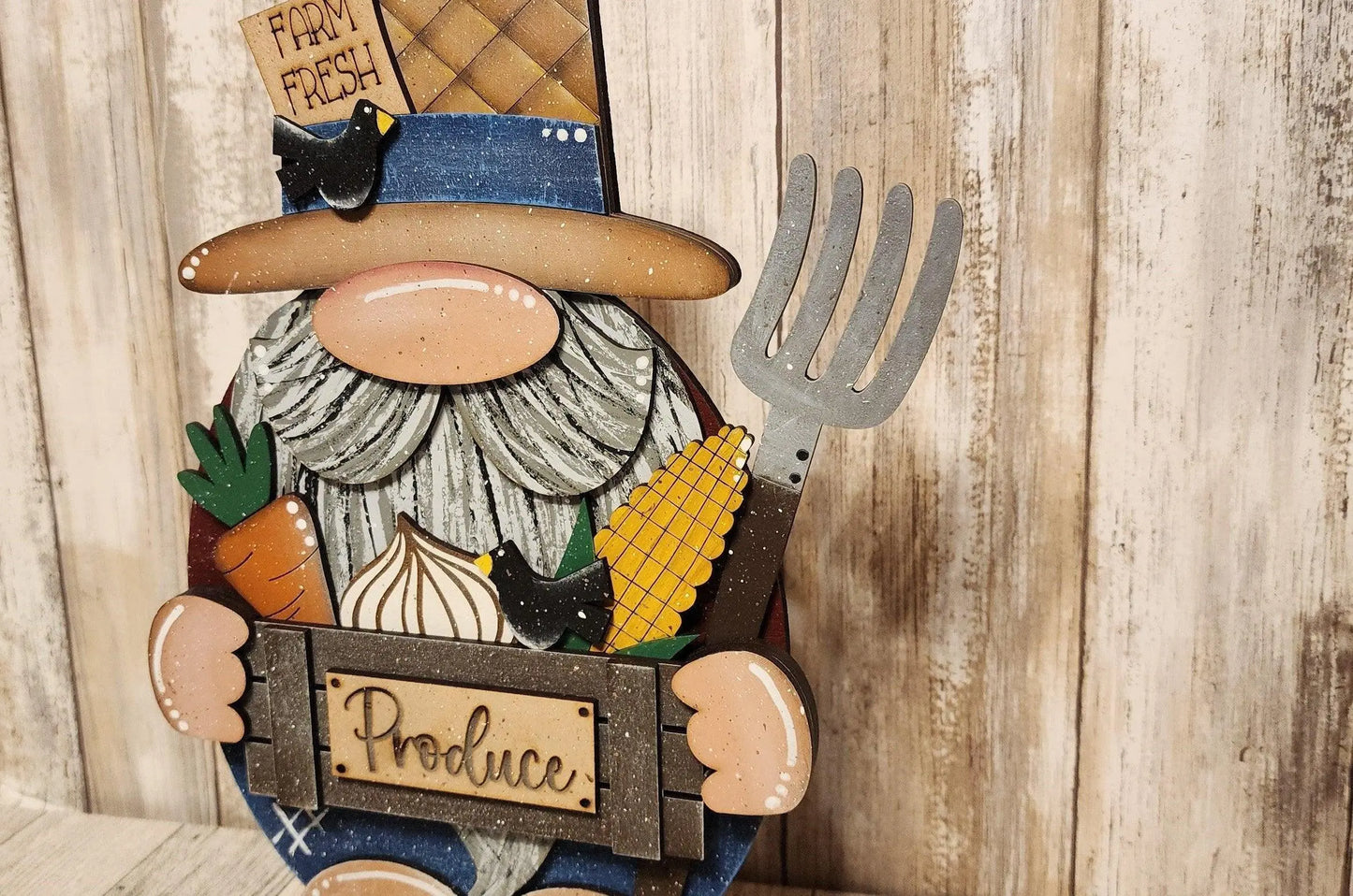 Premade Standing Farmer Gnome with vegetable basket Only one avaialbe - RusticFarmhouseDecor