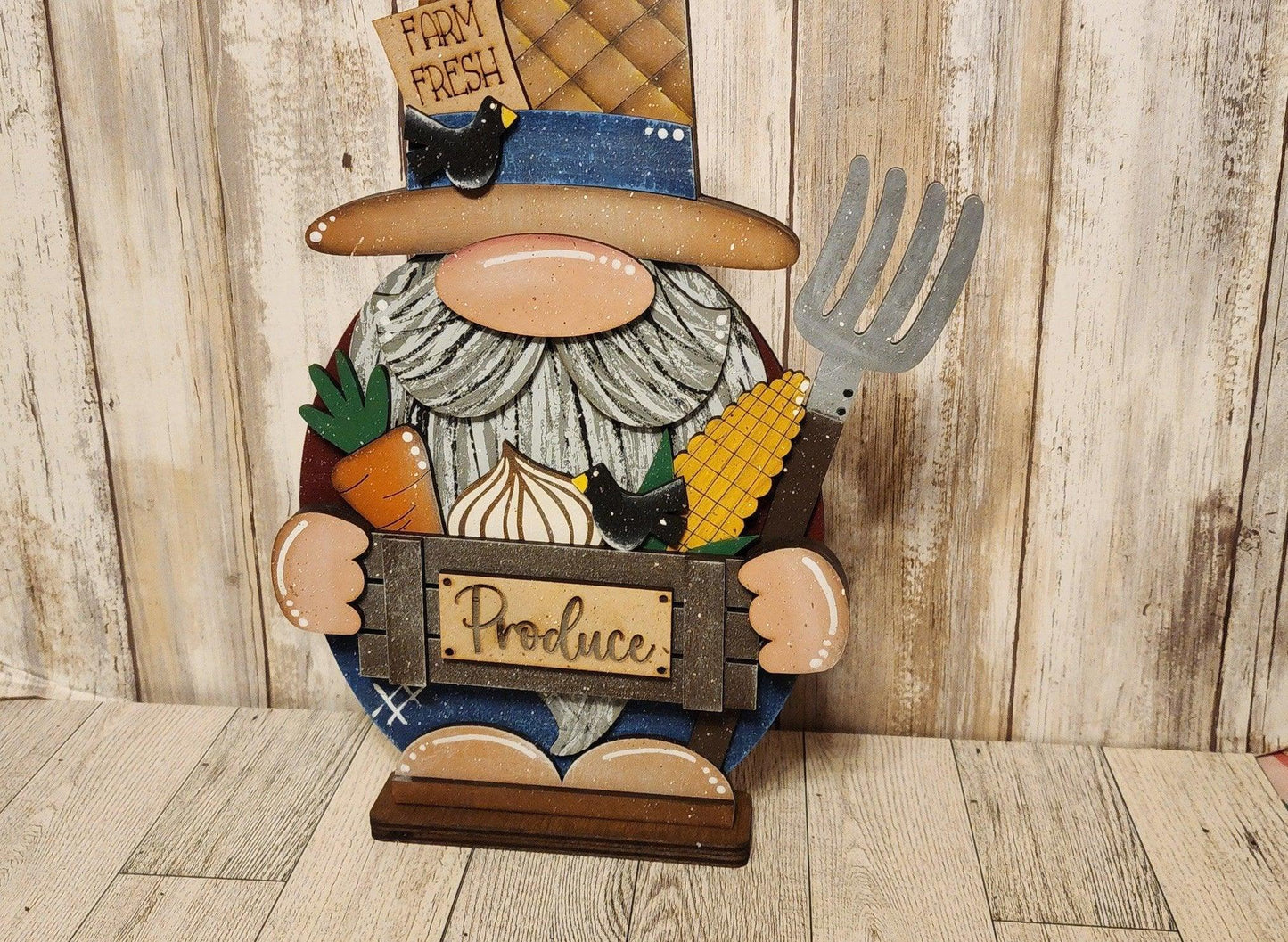 Premade Standing Farmer Gnome with vegetable basket Only one avaialbe - RusticFarmhouseDecor