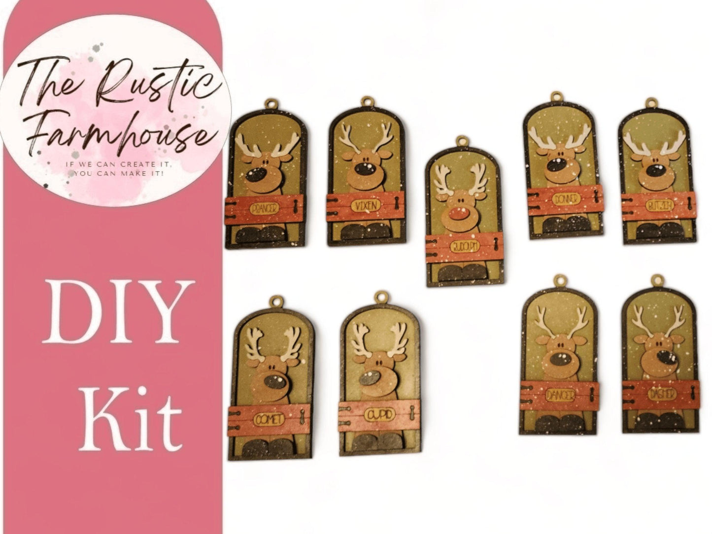 Santa's Reindeer Stalls Ornaments Gift Tags Stables DIY - RusticFarmhouseDecor